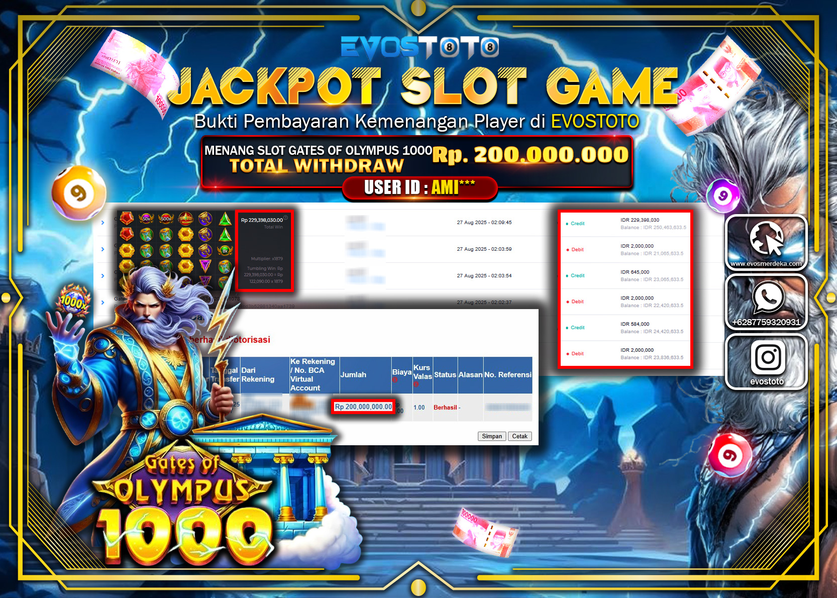 PEMBAYARAN JACKPOT SLOT GATES OF OLYMPUS 1000 Rp200.000.000 DI BAYAR LANGSUNG !