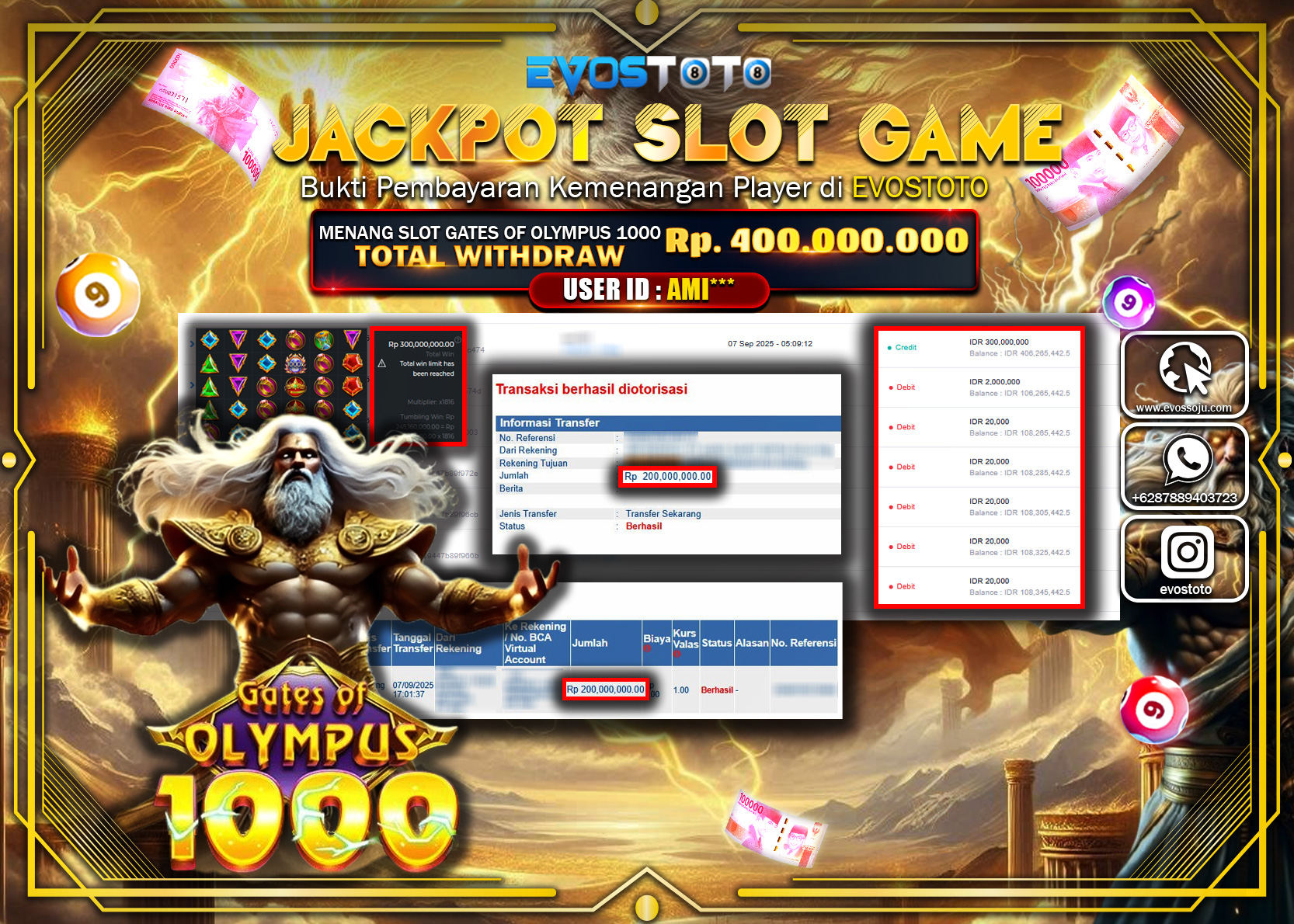 PEMBAYARAN JACKPOT SLOT GATES OF OLYMPUS 1000 Rp400.000.000 DI BAYAR LANGSUNG !