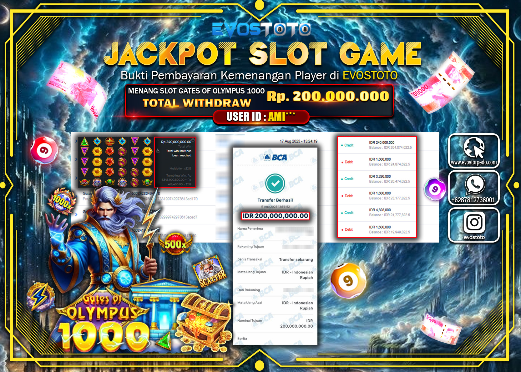 PEMBAYARAN JACKPOT SLOT GATES OF OLYMPUS 1000 Rp200.000.000 DI BAYAR LANGSUNG !