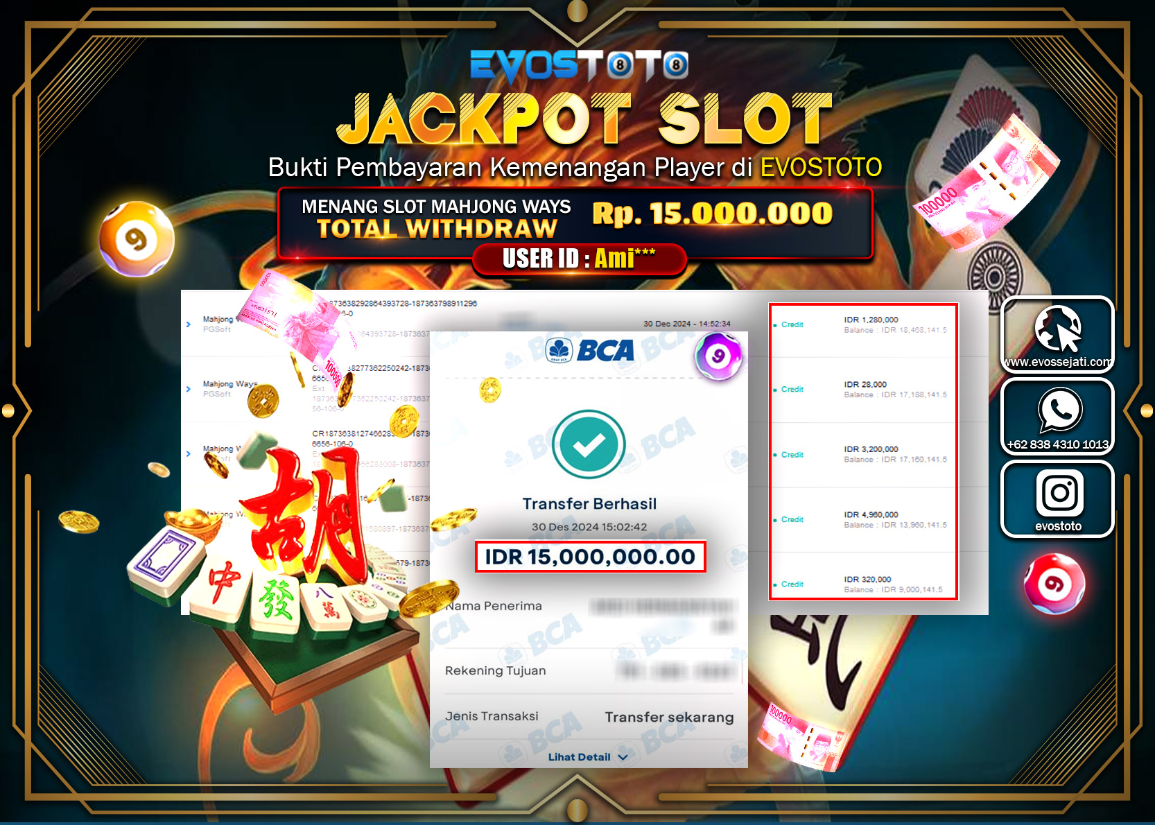 PEMBAYARAN JACKPOT SLOT MAHJONG WAYS Rp.15.000.000 DI BAYAR LANGSUNG !
