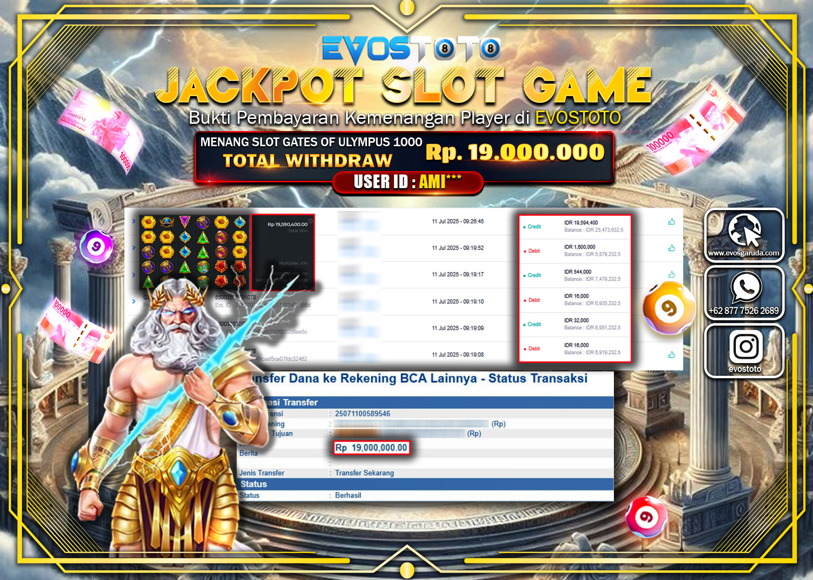 PEMBAYARAN JACKPOT SLOT GATES OF OLYMPUS 1000 RP19.000.000 DI BAYAR LANGSUNG !