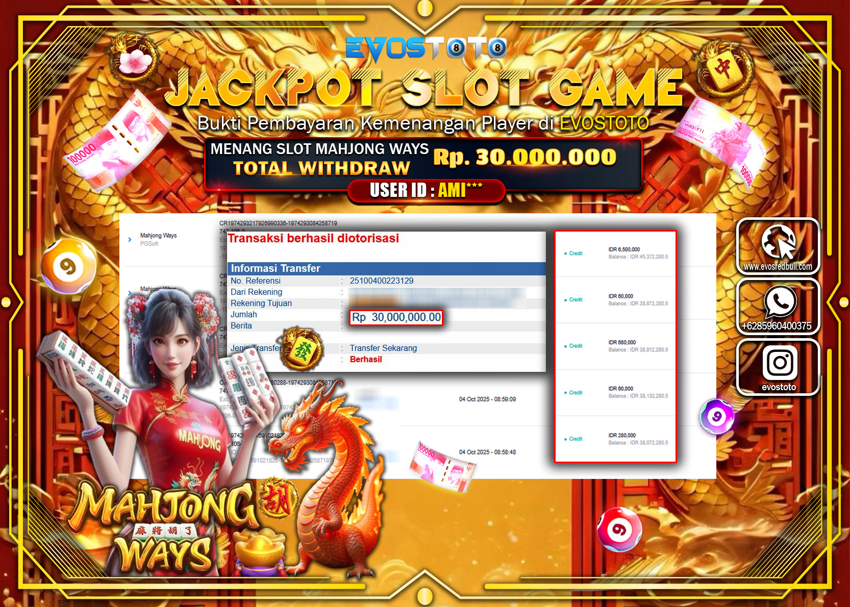 PEMBAYARAN JACKPOT SLOT MAHJONG WAYS  Rp30.000.000 DI BAYAR LANGSUNG !