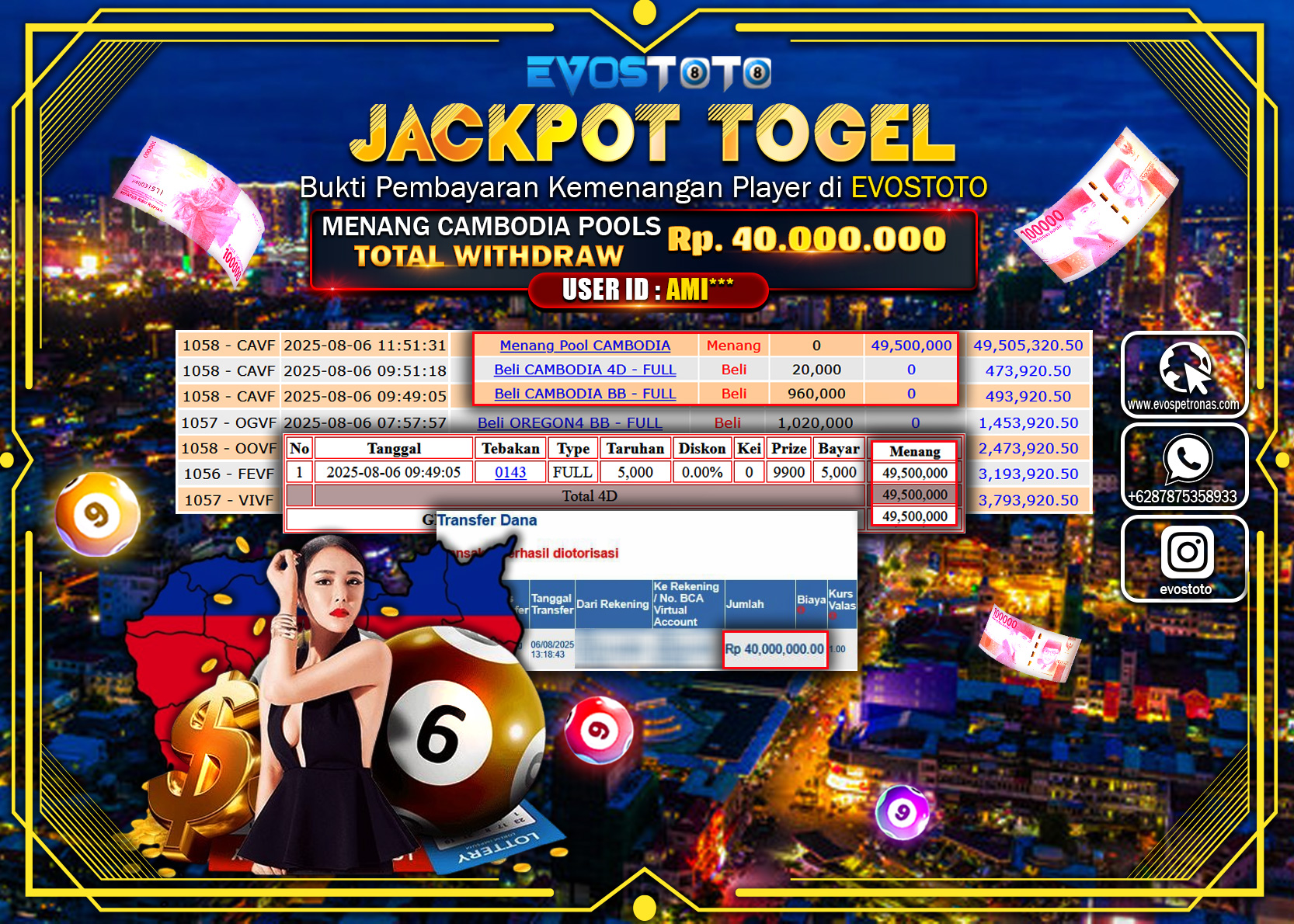 PEMBAYARAN JACKPOT TOGEL CAMBODIA POOLS Rp40.000.000 DI BAYAR LANGSUNG !