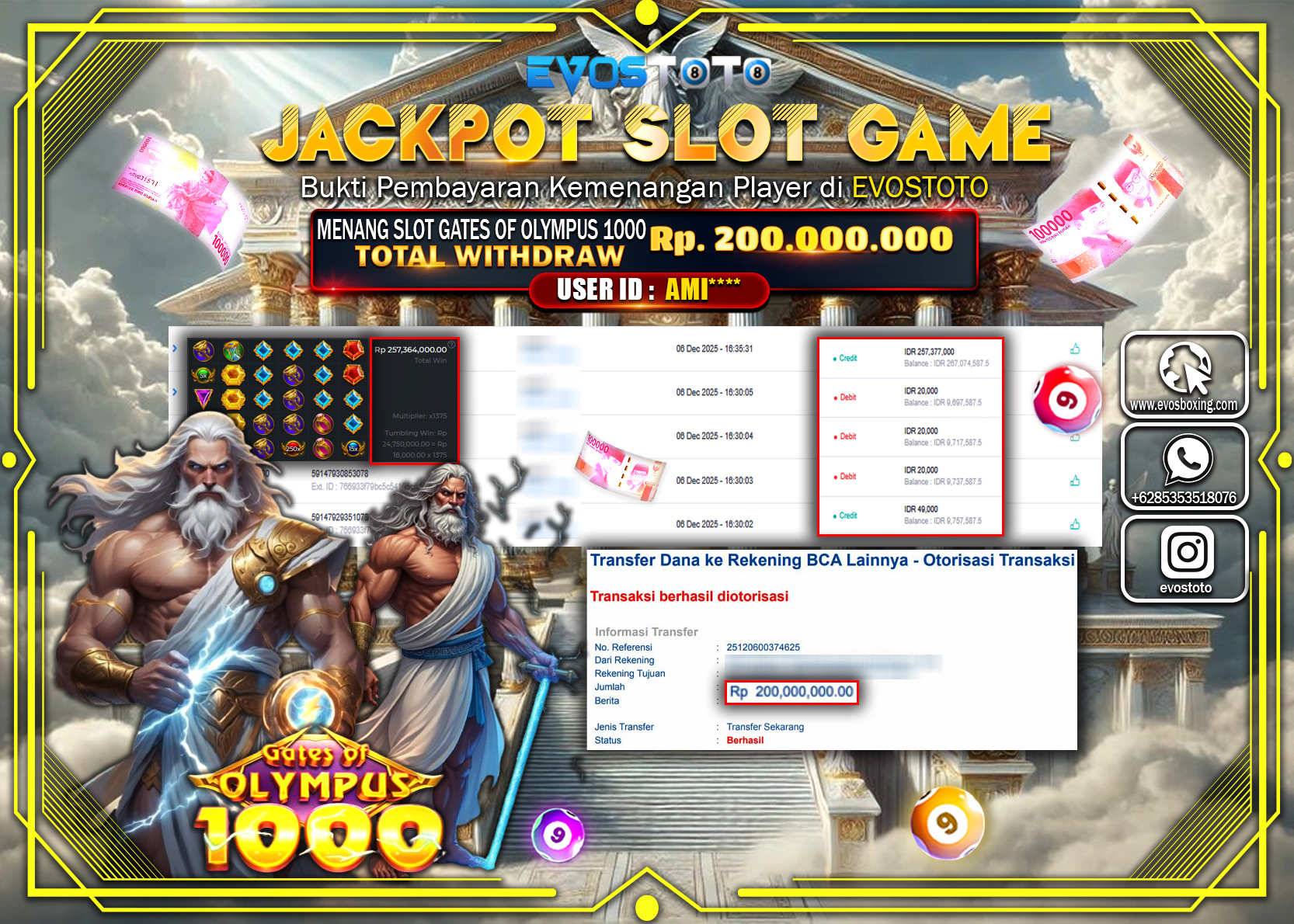 PEMBAYARAN JACKPOT SLOT GATES OF OLYMPUS 1000 Rp.200.000.000 DI BAYAR LANGSUNG !