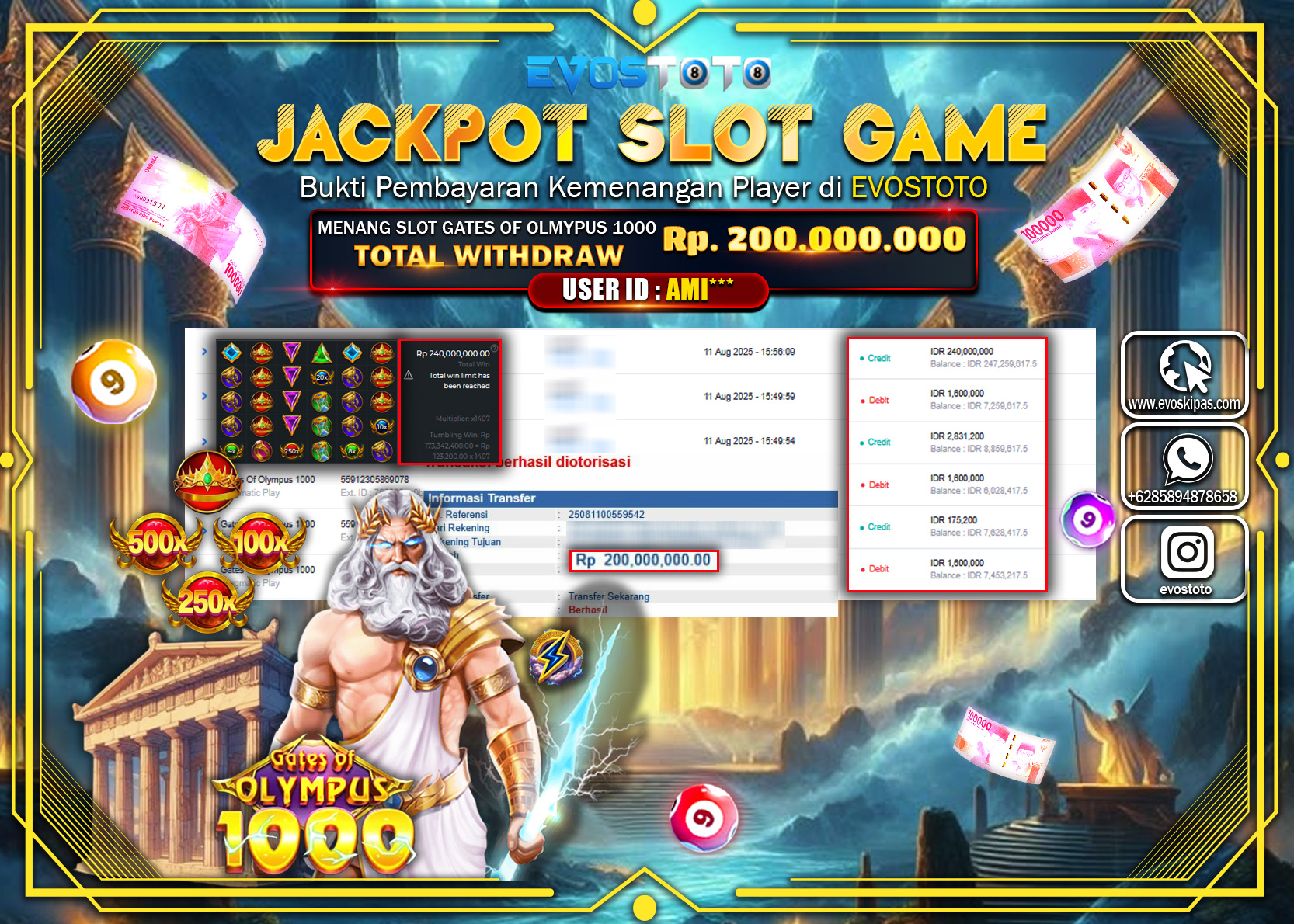 PEMBAYARAN JACKPOT SLOT GATES OF OLYMPUS 1000 Rp200.000.000 DI BAYAR LANGSUNG !