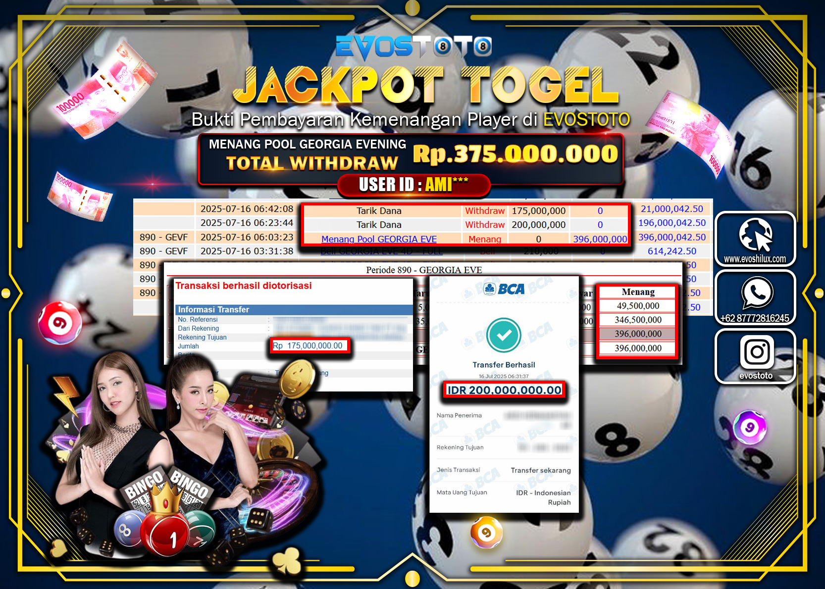 PEMBAYARAN JACKPOT TOGEL GEORGIA EVENING Rp.375.000.000 DI BAYAR LANGSUNG !