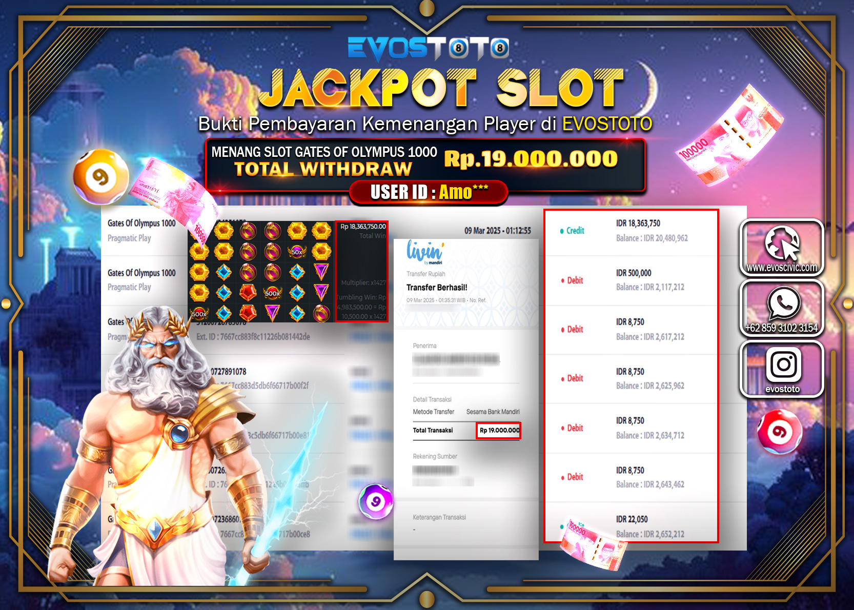 PEMBAYARAN JACKPOT SLOT GATES OF OLYMPUS 1000 Rp.19.000.000 DI BAYAR LANGSUNG !