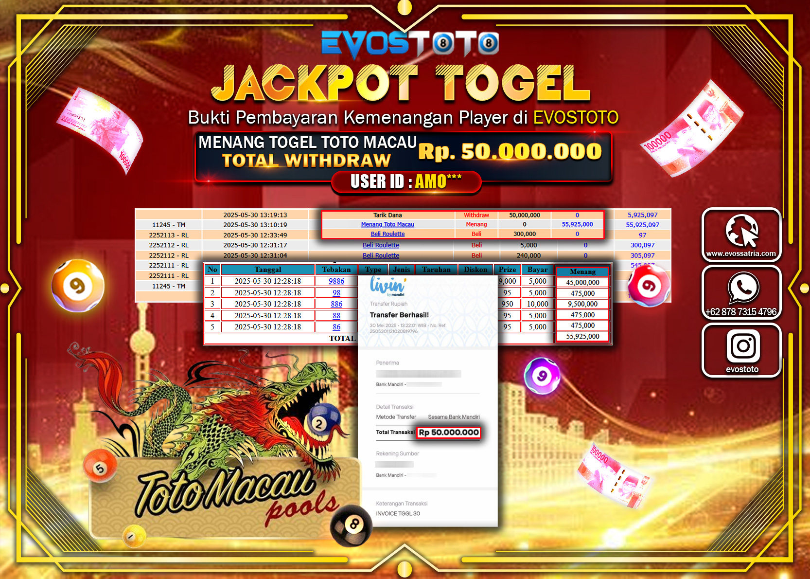 PEMBAYARAN JACKPOT TOGEL TOTO MACAU Rp50.000.000 DI BAYAR LANGSUNG !