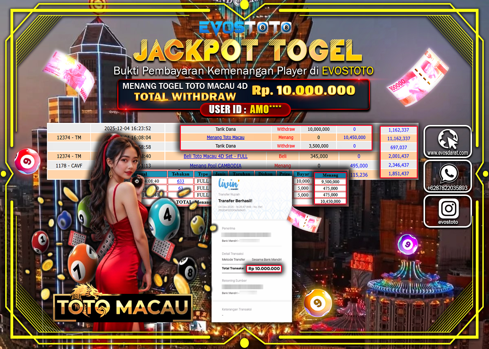 PEMBAYARAN JACKPOT TOGEL TOTO MACAU Rp.10.000.000 DI BAYAR LANGSUNG !