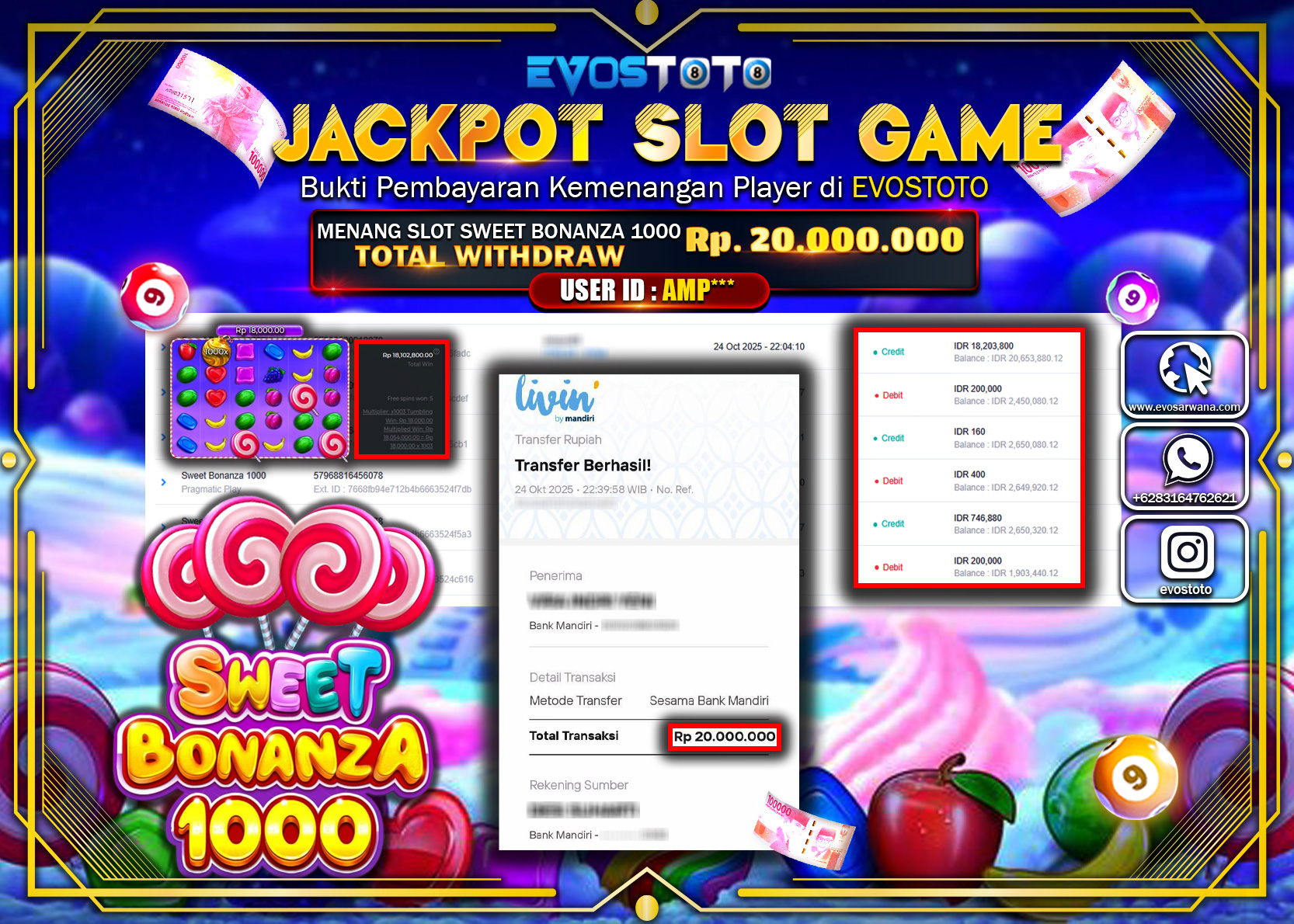 PEMBAYARAN JACKPOT SLOT SWEET BONANZA 1000 Rp20.000.000 DI BAYAR LANGSUNG !