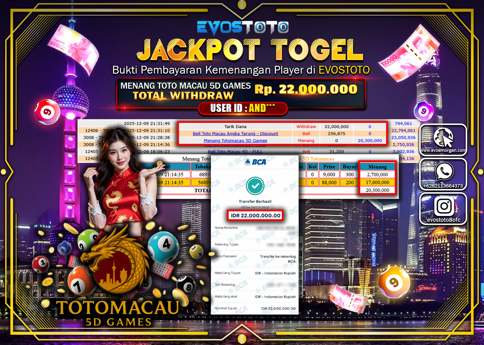 PEMBAYARAN JACKPOT TOGEL TOTO MACAU 5D GAMES Rp.22.000.000 DI BAYAR LANGSUNG !