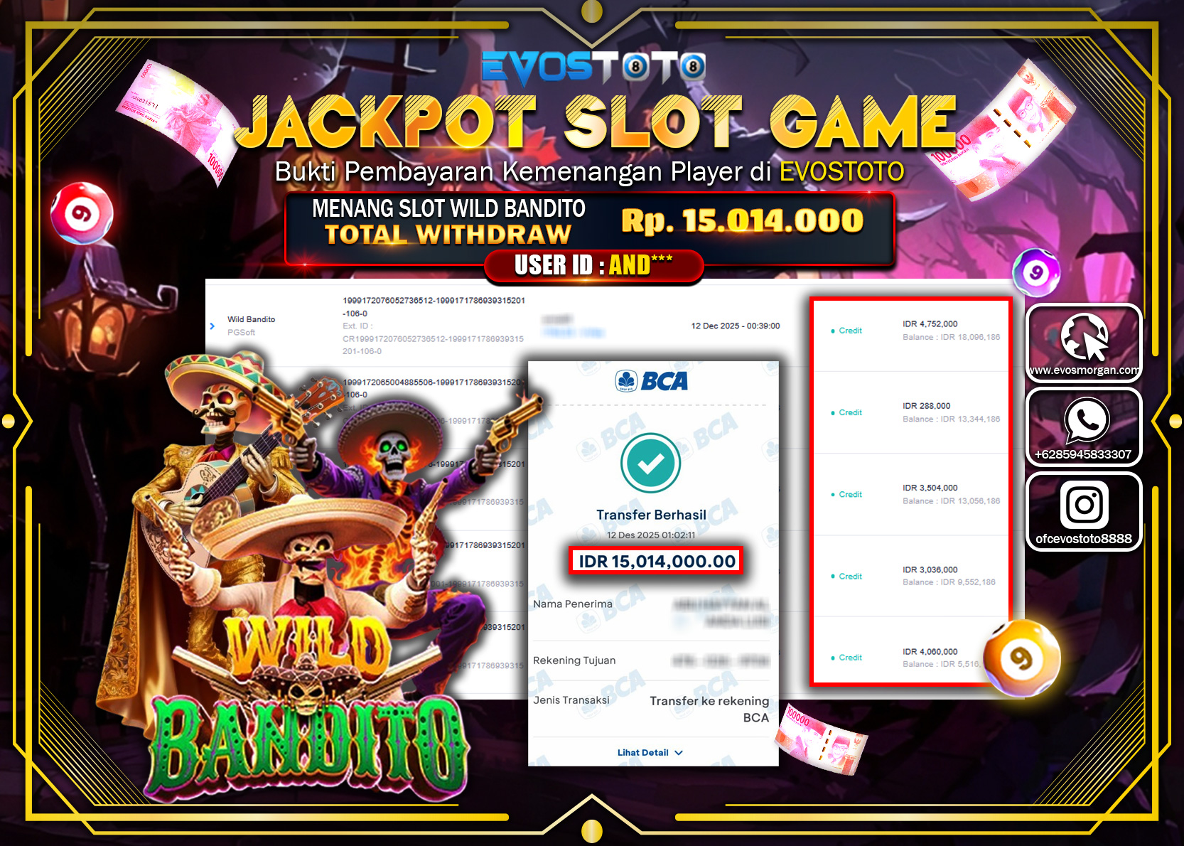 PEMBAYARAN JACKPOT SLOT WILD BANDITO Rp.15.014.000 DI BAYAR LANGSUNG !