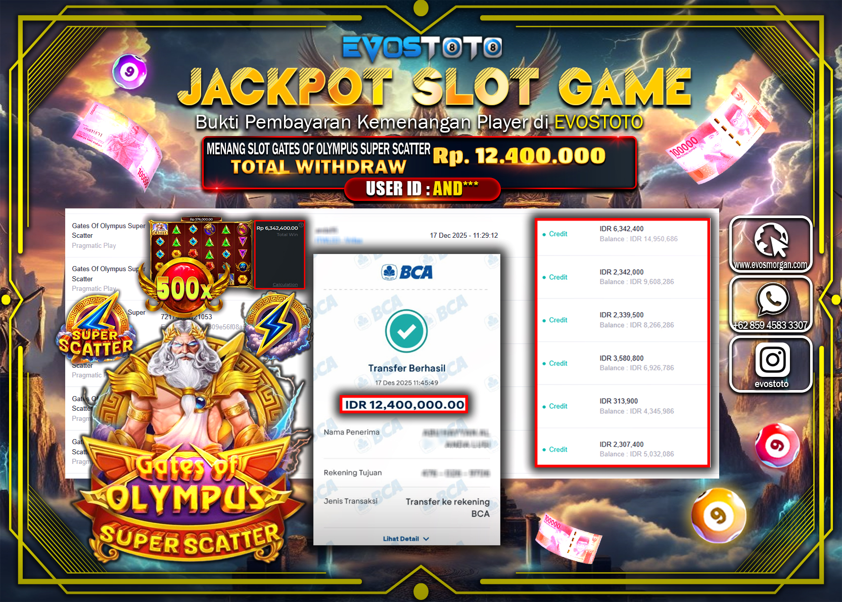 PEMBAYARAN JACKPOT SLOT GATES OF OLYMPUS SUPER SCATTER Rp.12.400.000 DI BAYAR LANGSUNG !