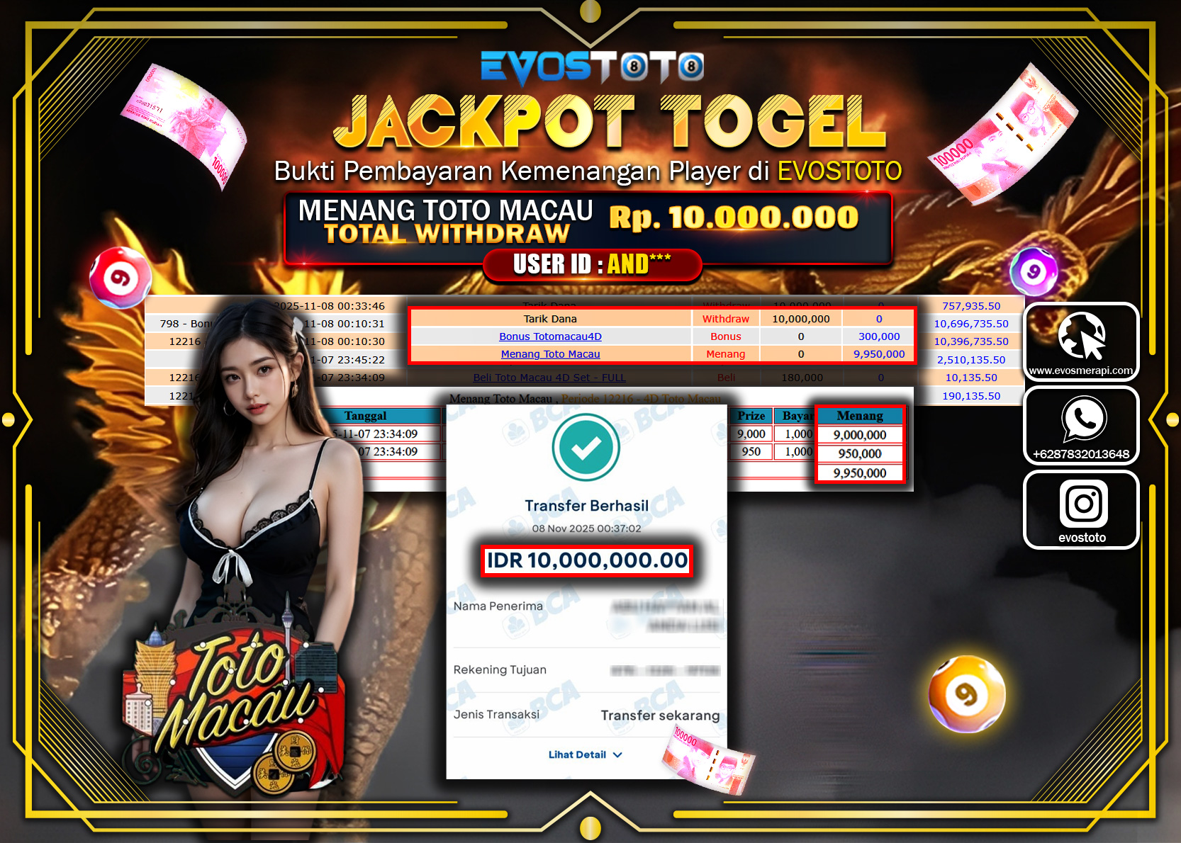 PEMBAYARAN JACKPOT TOGEL TOTO MACAU Rp10.000.000 DI BAYAR LANGSUNG !