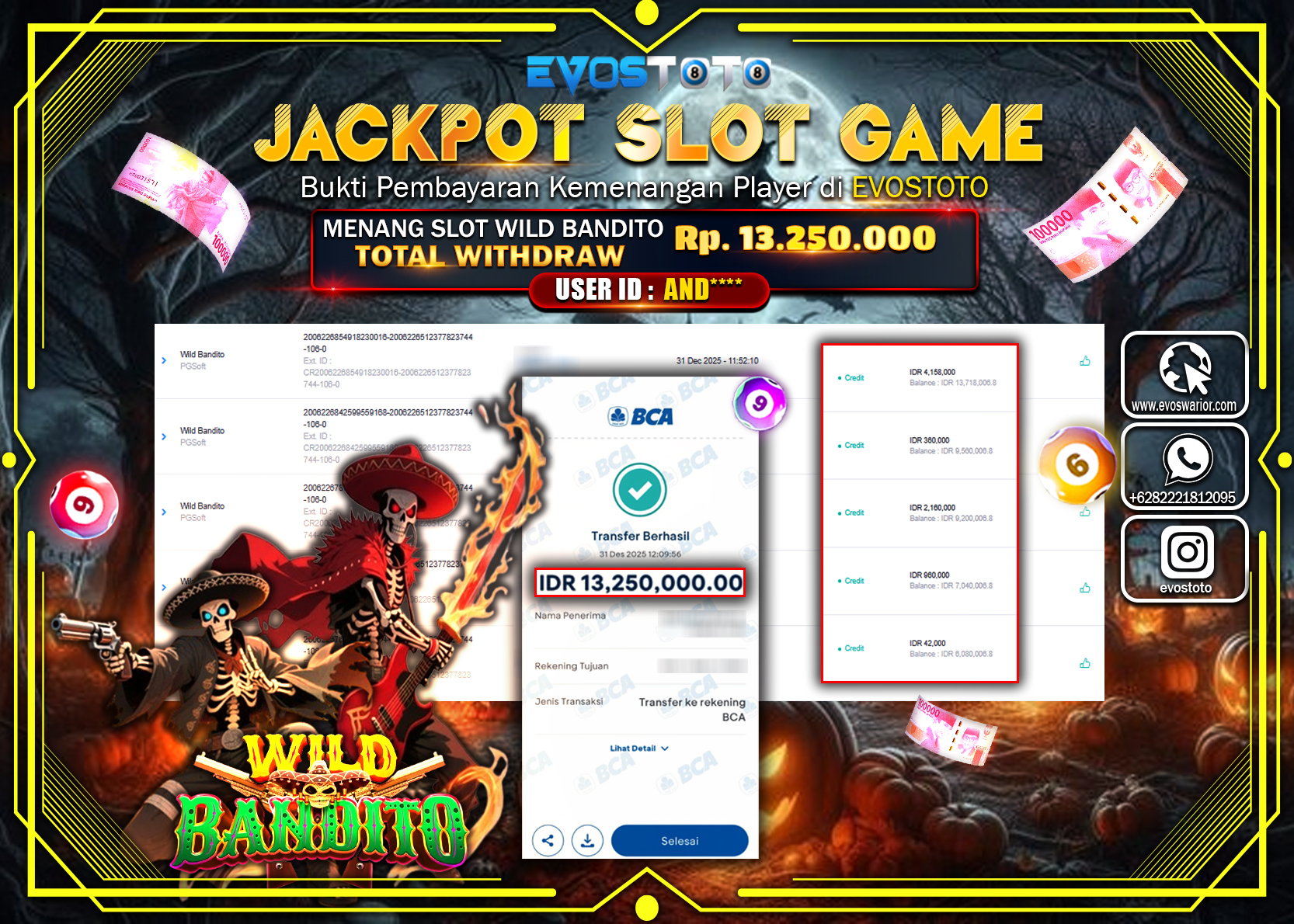 PEMBAYARAN JACKPOT SLOT WILD BANDITO Rp.13.250.000 DI BAYAR LANGSUNG !