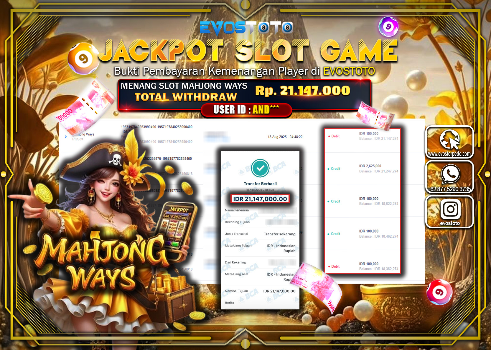 PEMBAYARAN JACKPOT SLOT MAHJONG WAYS Rp21.147.000 DI BAYAR LANGSUNG !