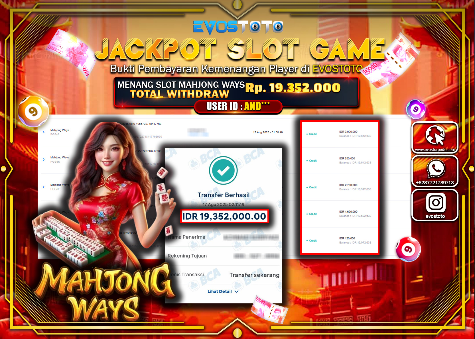 PEMBAYARAN JACKPOT SLOT MAHJONG WAYS Rp19.352.000 DI BAYAR LANGSUNG !