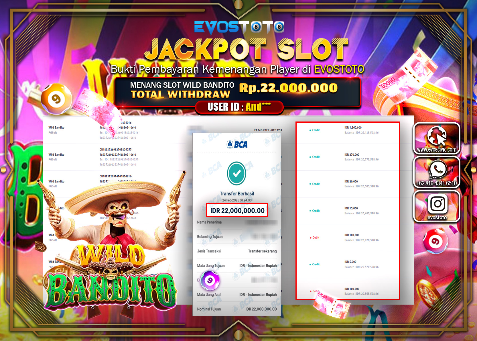 PEMBAYARAN JACKPOT SLOT WILD BANDITO Rp.22.000.000 DI BAYAR LANGSUNG !