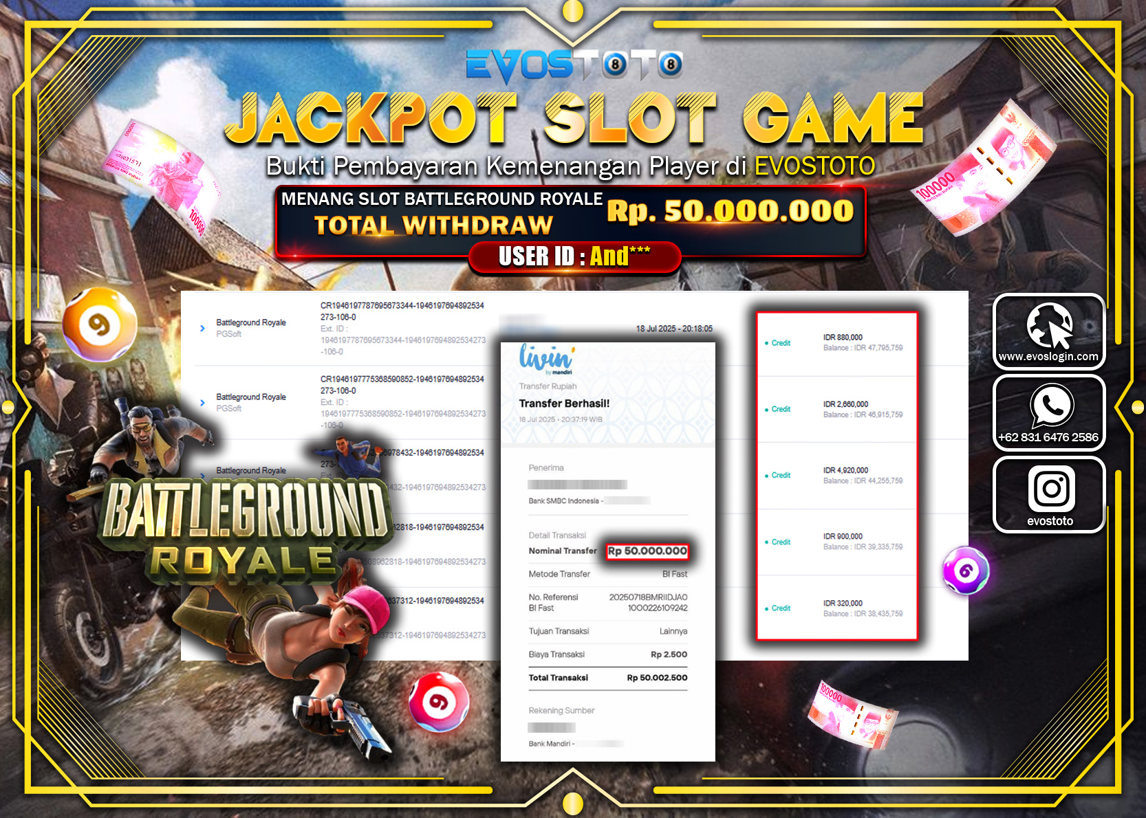 PEMBAYARAN JACKPOT SLOT BATTLEGROUND ROYALE Rp.50.000.000 DI BAYAR LANGSUNG !