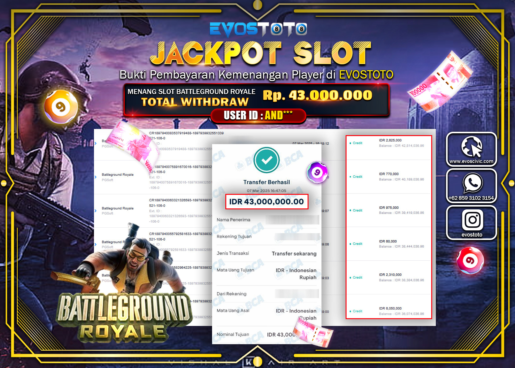 PEMBAYARAN JACKPOT SLOT BATTLEGROUND ROYALE Rp.43.000.000 DI BAYAR LANGSUNG !