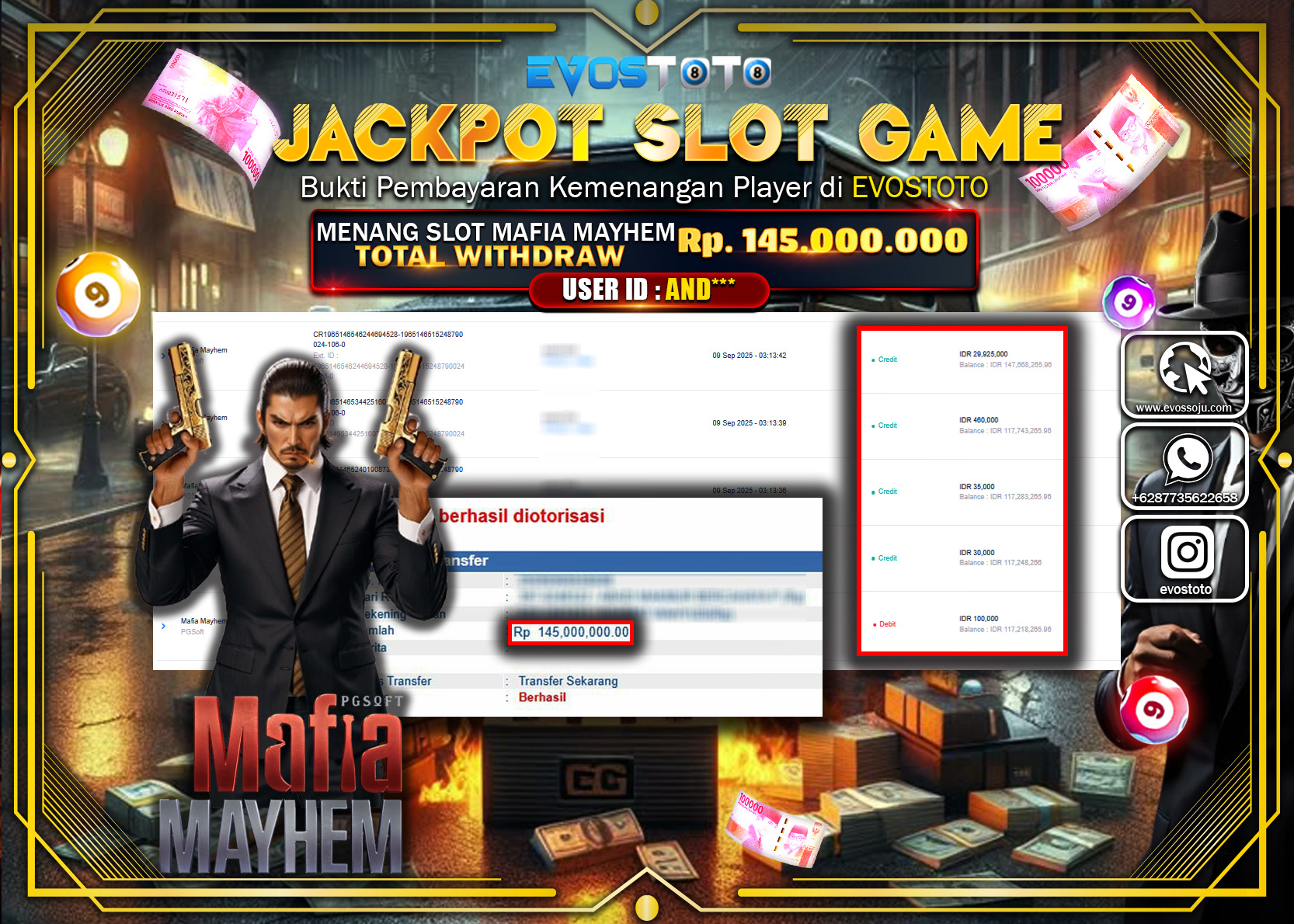 PEMBAYARAN JACKPOT SLOT MAFIA MAYHEM Rp145.000.000 DI BAYAR LANGSUNG !