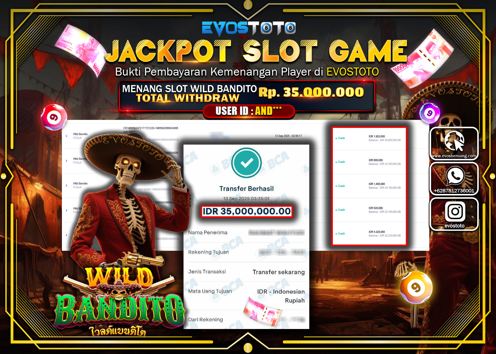 PEMBAYARAN JACKPOT SLOT WILD BANDITO Rp35.000.000 DI BAYAR LANGSUNG !