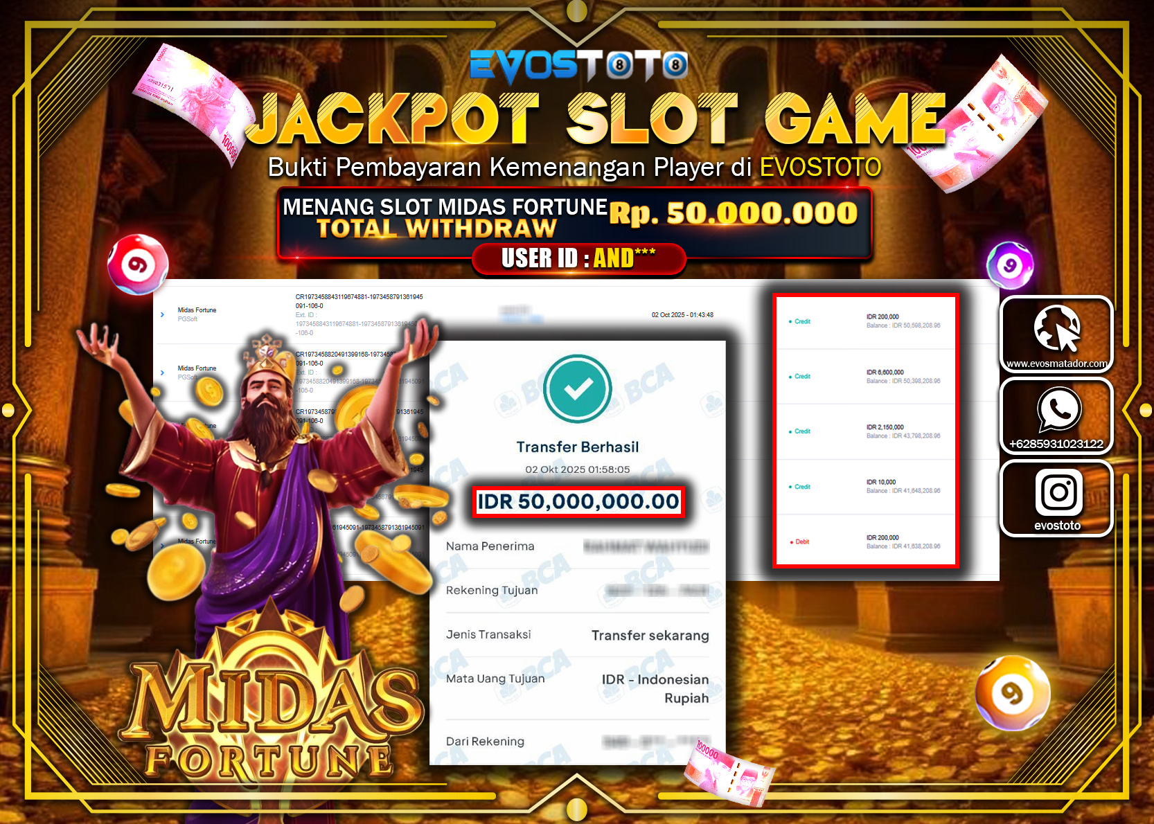 PEMBAYARAN JACKPOT SLOT MIDAS FORTUNE Rp50.000.000 DI BAYAR LANGSUNG !
