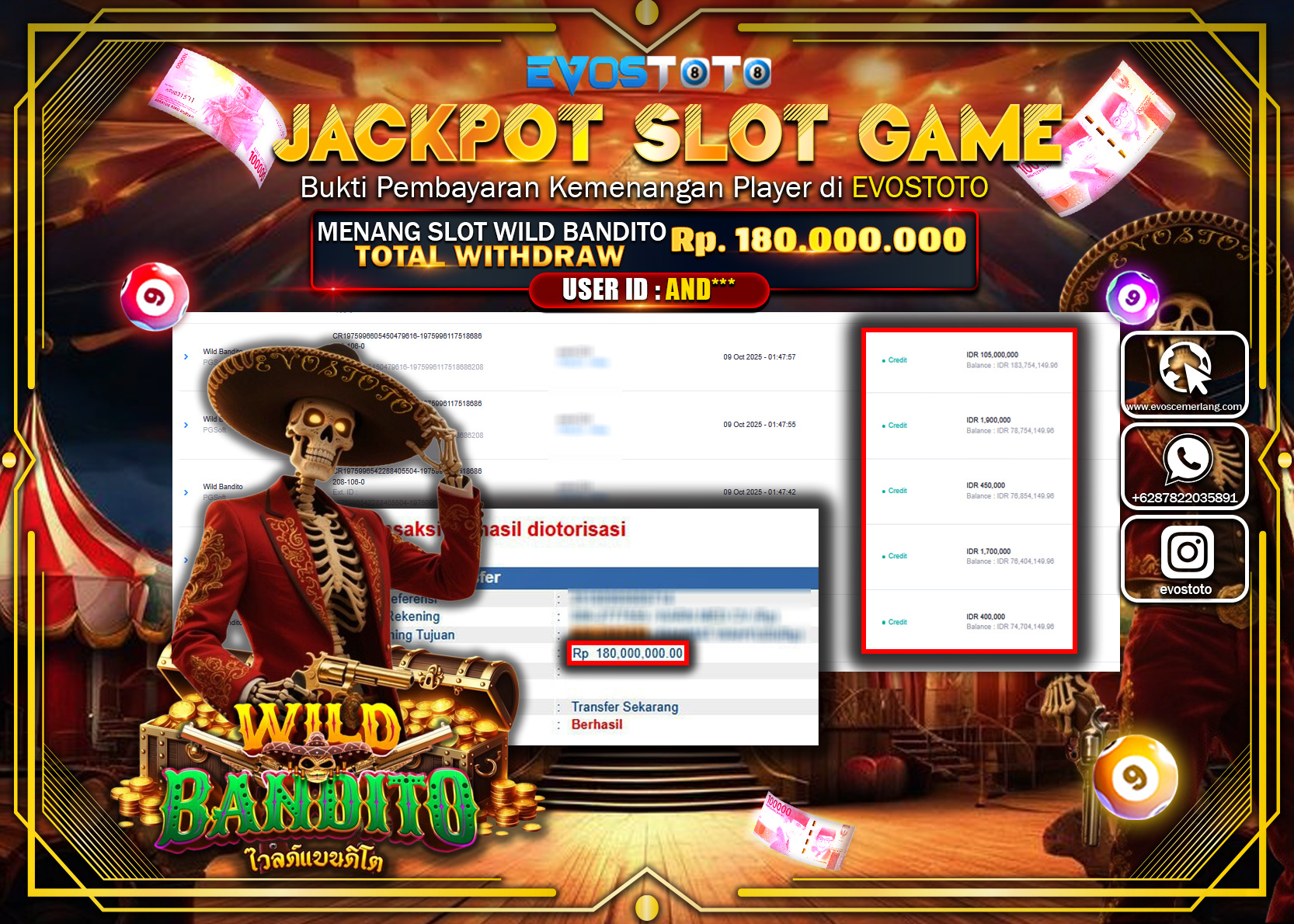 PEMBAYARAN JACKPOT SLOT WILD BANDITO  Rp180.000.000 DI BAYAR LANGSUNG !