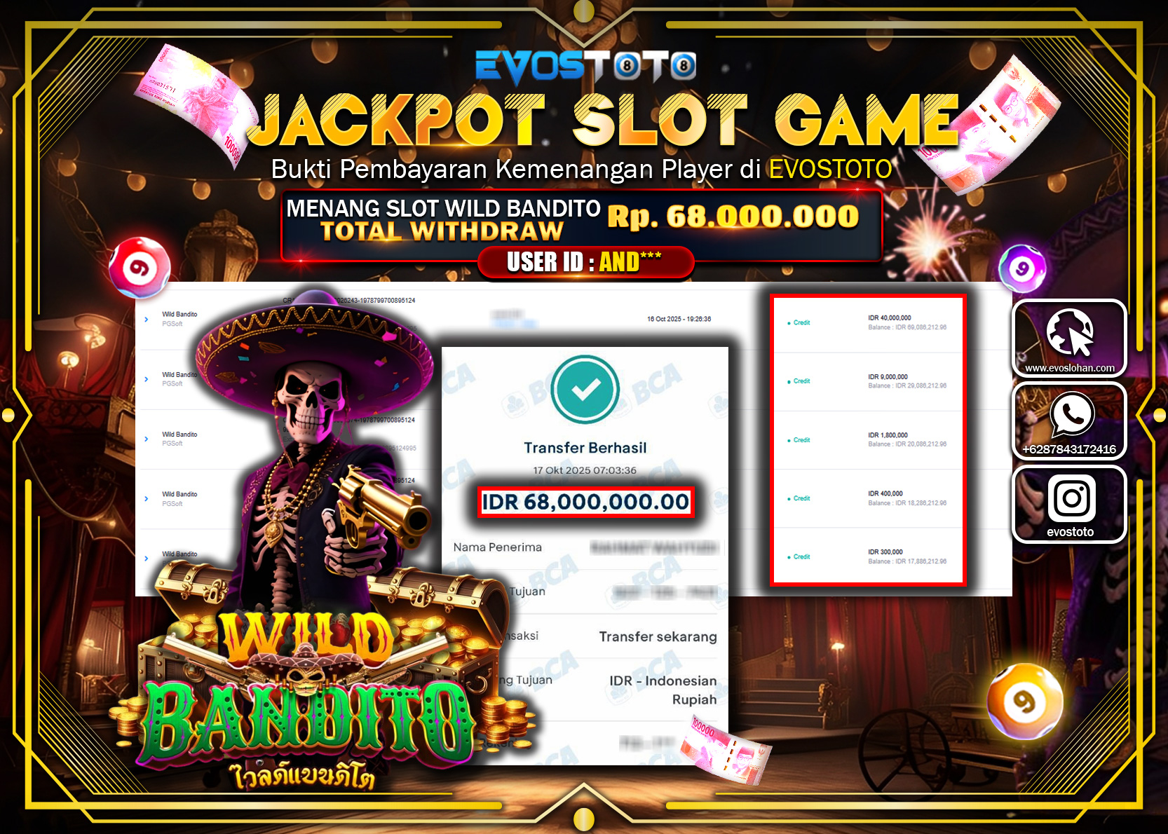 PEMBAYARAN JACKPOT SLOT WILD BANDITO Rp68.000.000 DI BAYAR LANGSUNG !