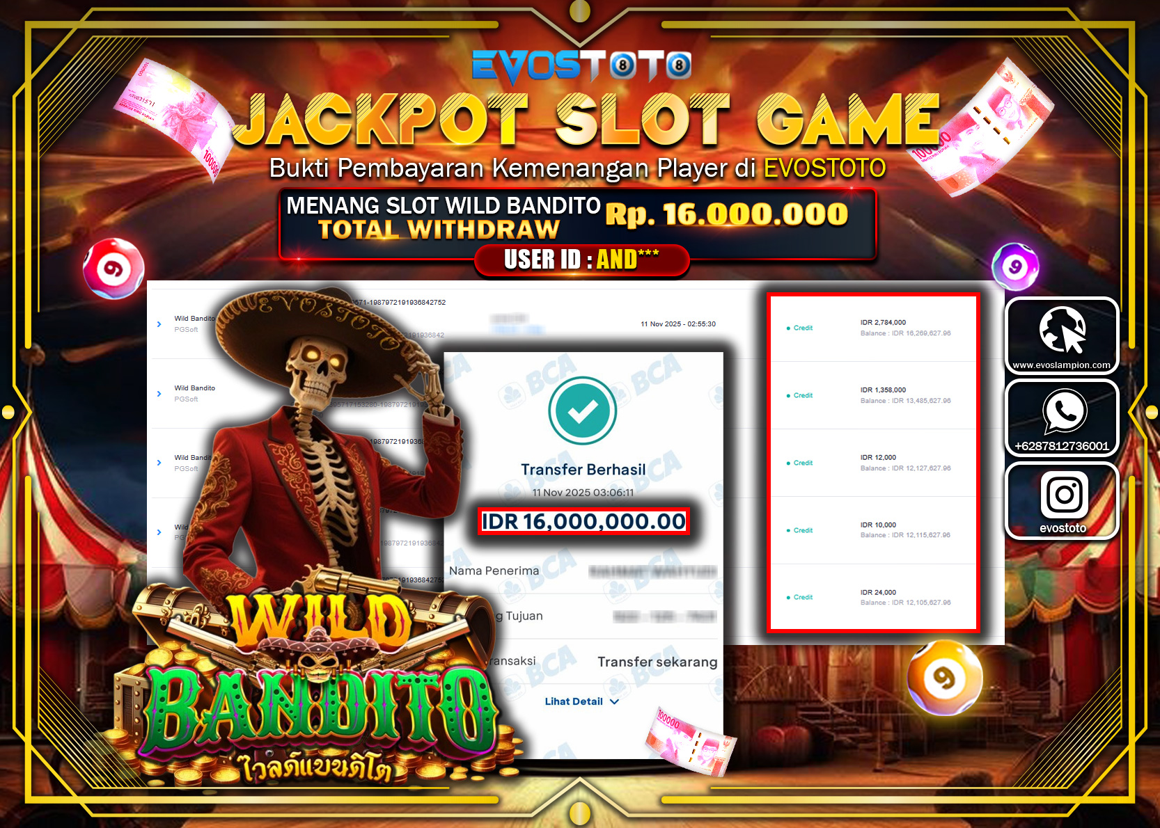 PEMBAYARAN JACKPOT SLOT WILD BANDITO Rp16.000.000 DI BAYAR LANGSUNG !