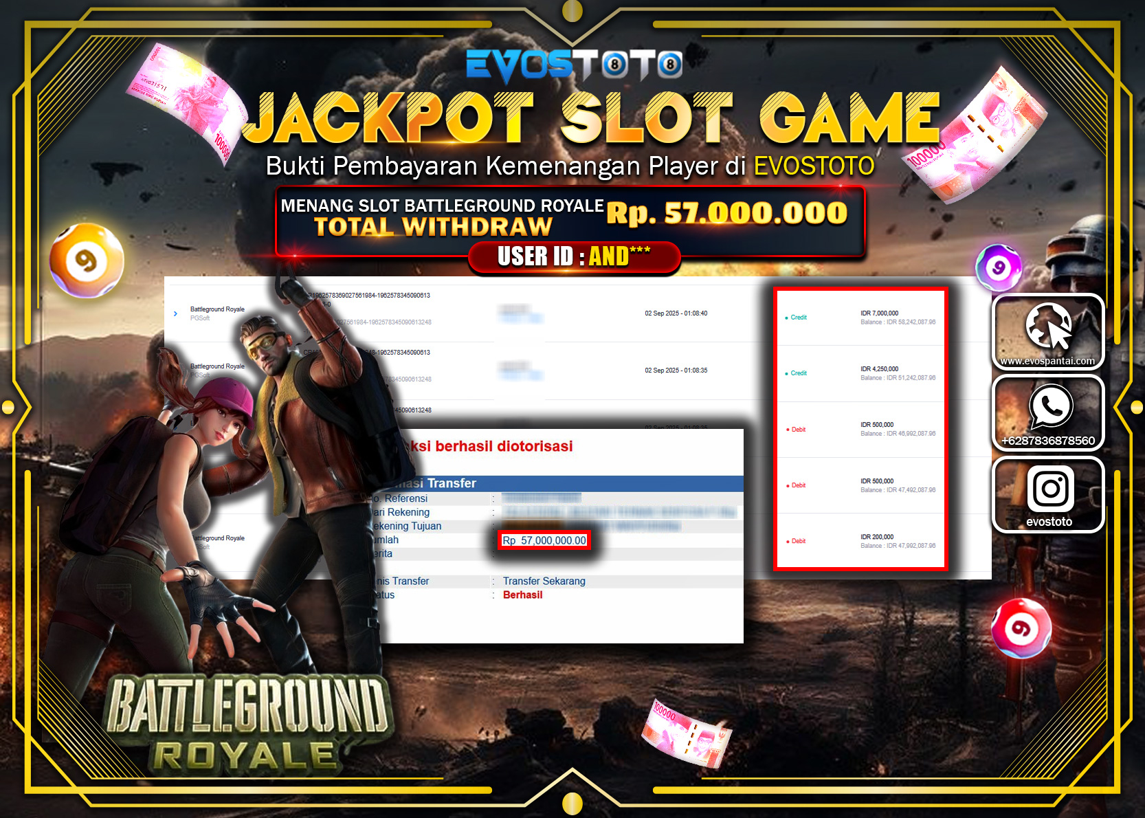 PEMBAYARAN JACKPOT SLOT BATTLEGROUND ROYALE Rp57.000.000 DI BAYAR LANGSUNG !