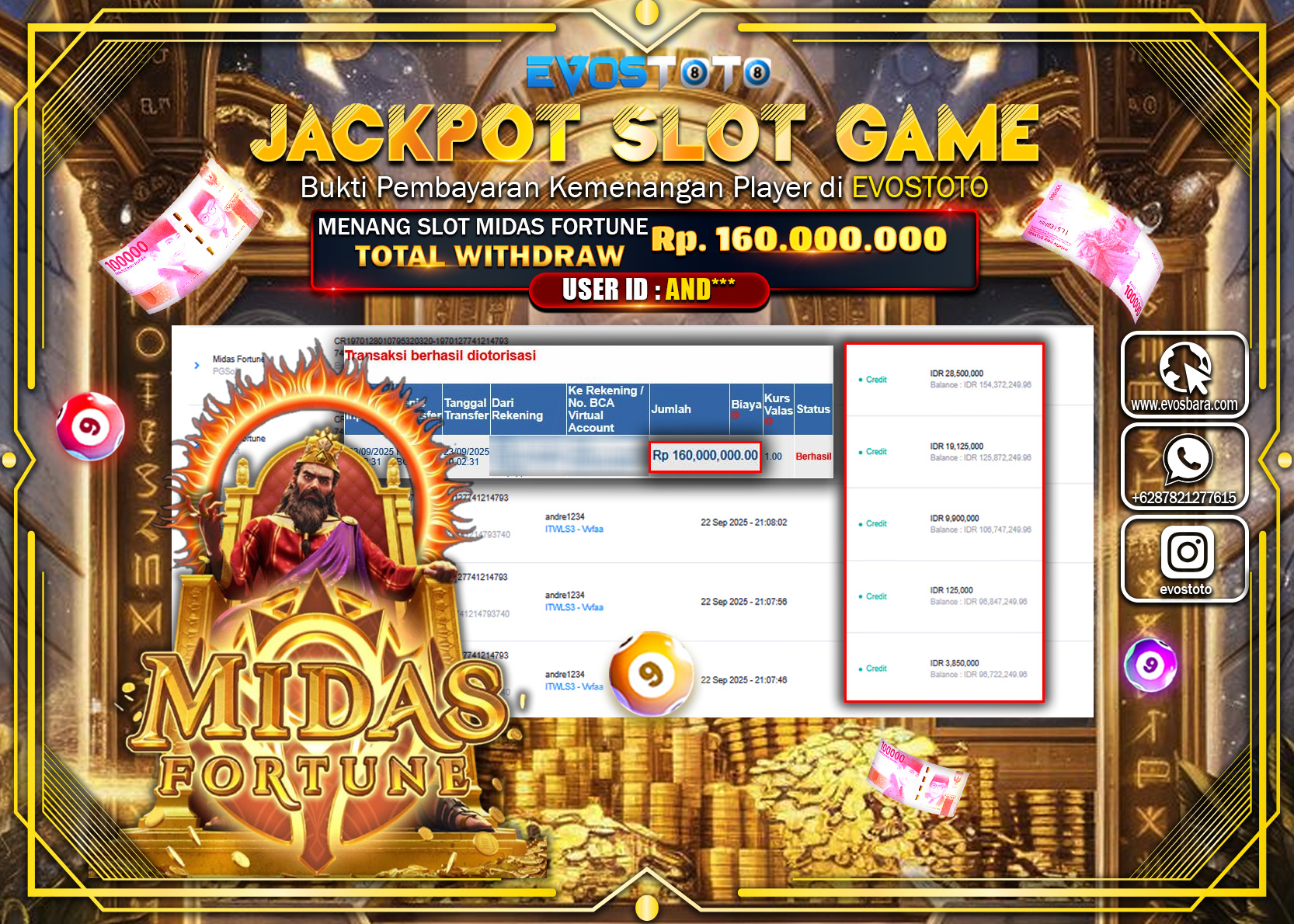 PEMBAYARAN JACKPOT SLOT MIDAS FORTUNE  Rp160.000.000 DI BAYAR LANGSUNG !