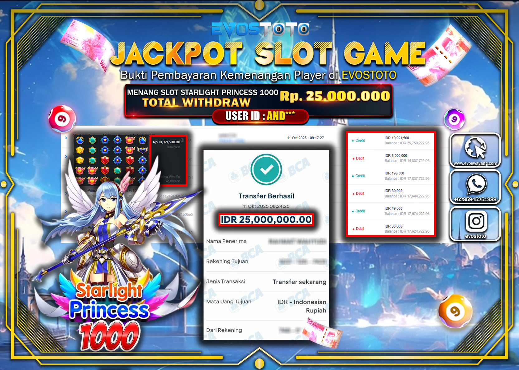 PEMBAYARAN JACKPOT SLOT STARLIGHT PRINCESS 1000 Rp25.000.000 DI BAYAR LANGSUNG !