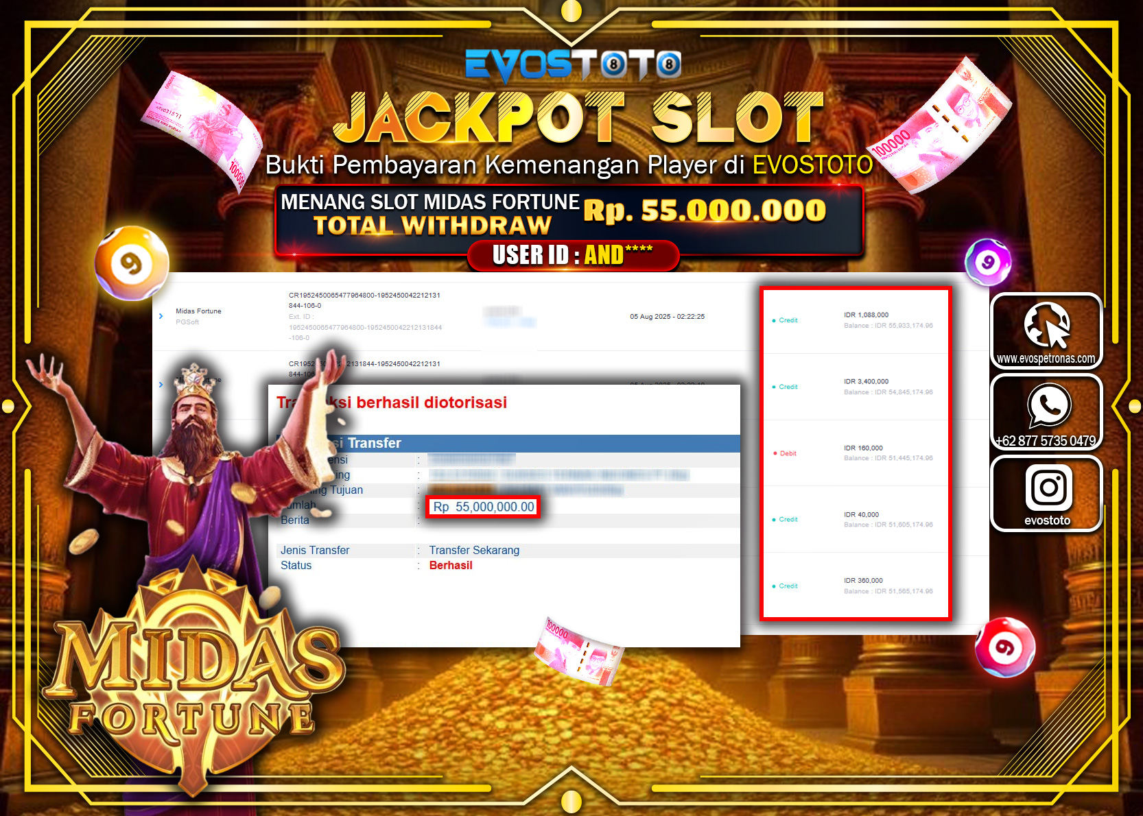 PEMBAYARAN JACKPOT SLOT MIDAS FOTUNE Rp55.000.000 DI BAYAR LANGSUNG !