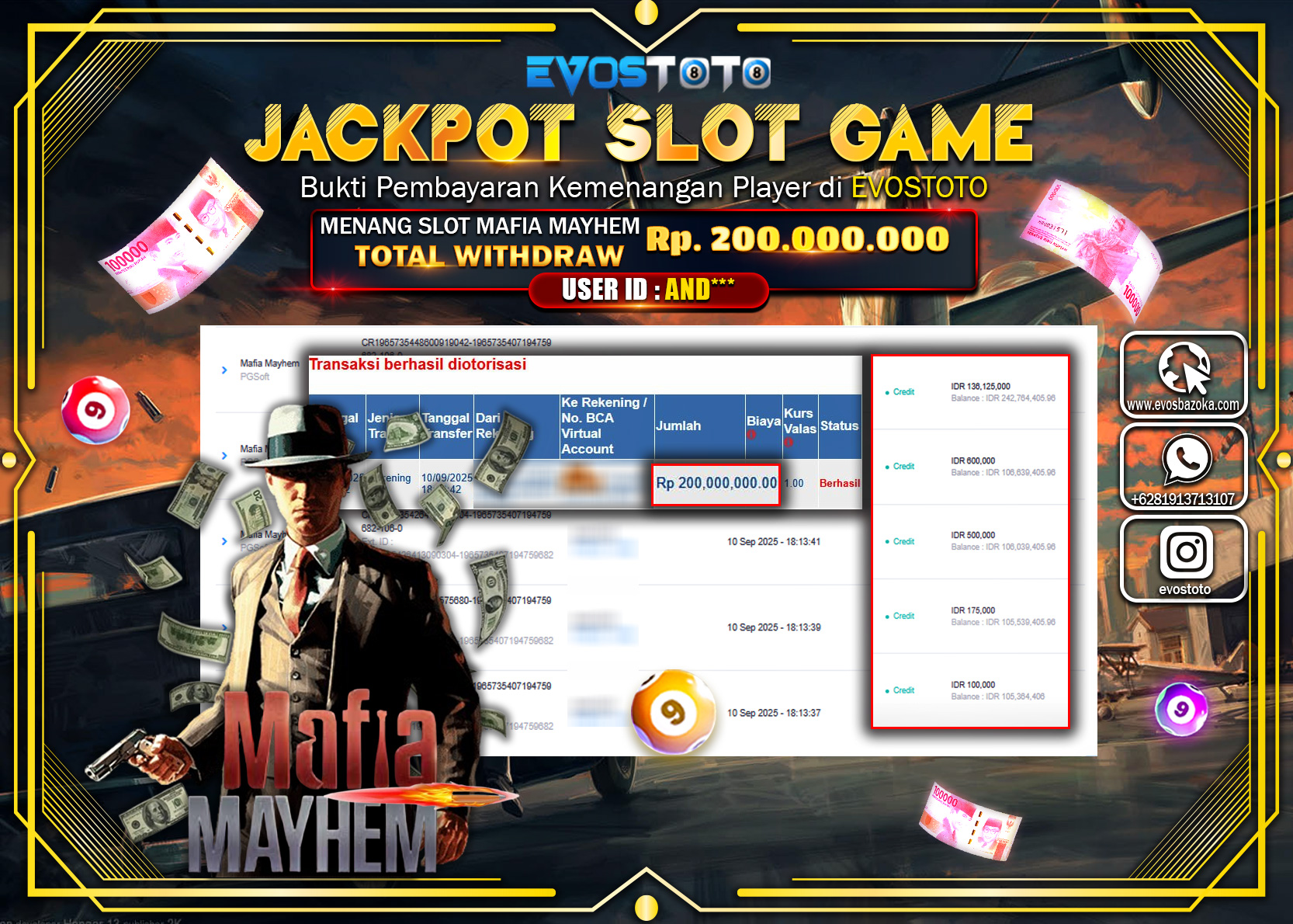 PEMBAYARAN JACKPOT SLOT MAFIA MAYHEM Rp200.000.000 DI BAYAR LANGSUNG !