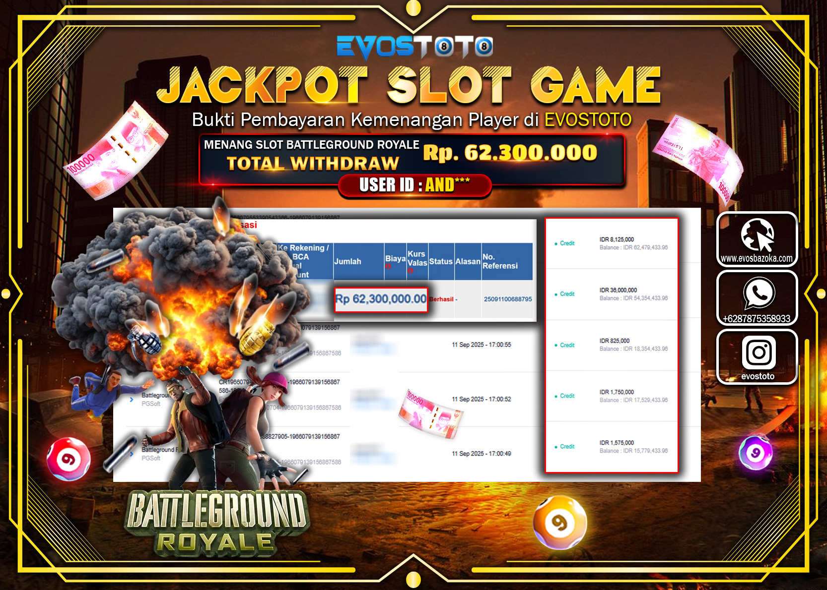 PEMBAYARAN JACKPOT SLOT BATTLEGROUND ROYALE  Rp62.300.000 DI BAYAR LANGSUNG !
