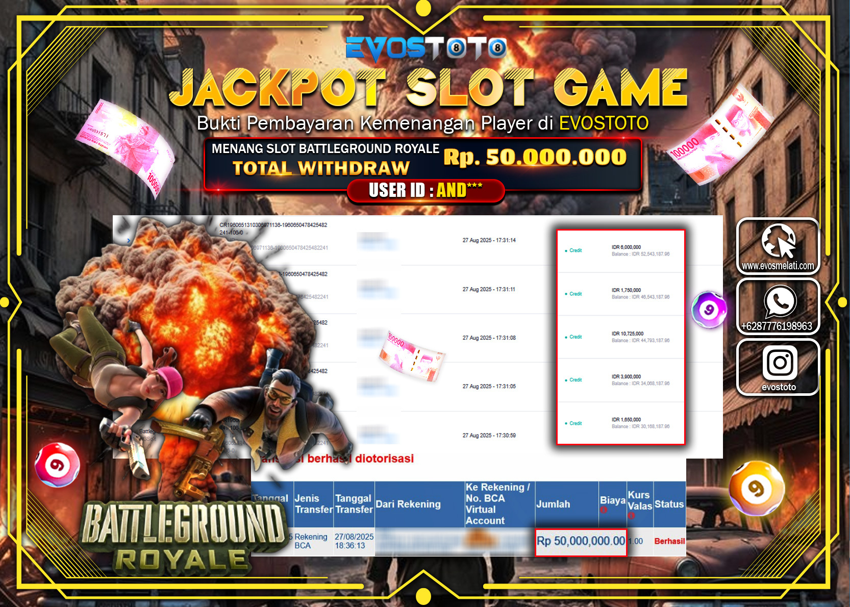 PEMBAYARAN JACKPOT SLOT BATTLEGROUND ROYALE Rp50.000.000 DI BAYAR LANGSUNG !