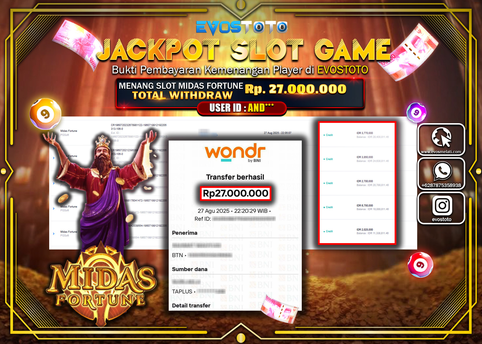 PEMBAYARAN JACKPOT SLOT MIDAS FORTUNE Rp27.000.000 DI BAYAR LANGSUNG !