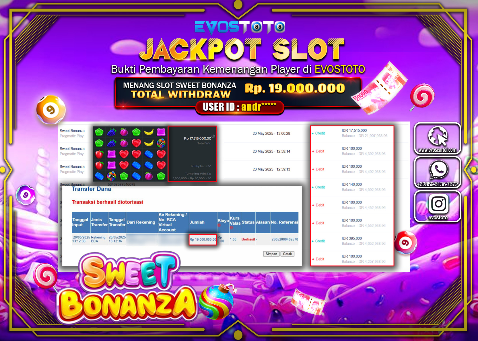 PEMBAYARAN JACKPOT SLOT SWEET BONANZA Rp19.000.000 DI BAYAR LANGSUNG !