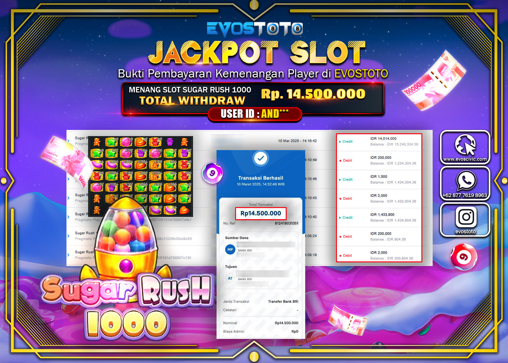 PEMBAYARAN JACKPOT SLOT SUGAR RUSH 1000 Rp.14.500.000.- DI BAYAR LANGSUNG !