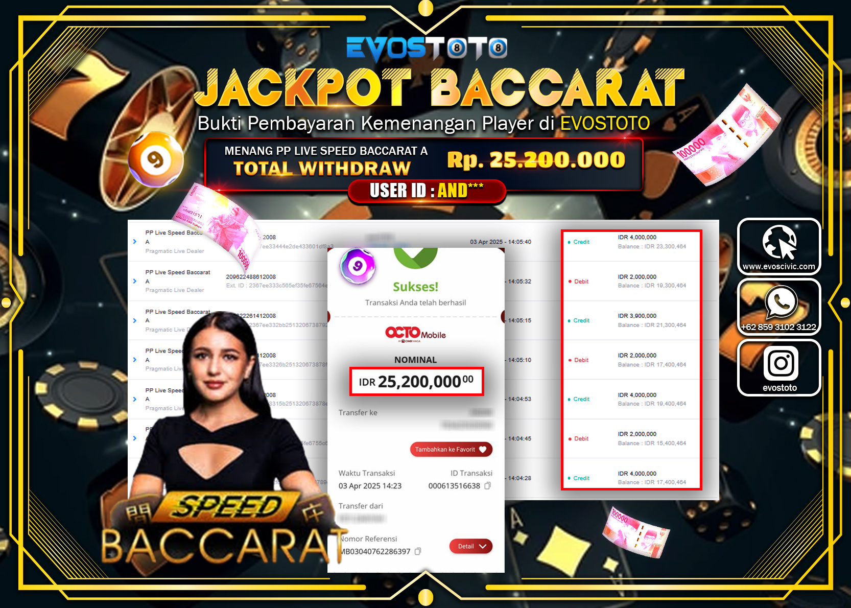 PEMBAYARAN JACKPOT CASINO PP LIVE BACCARAT A Rp.25.200.000 DI BAYAR LANGSUNG !
