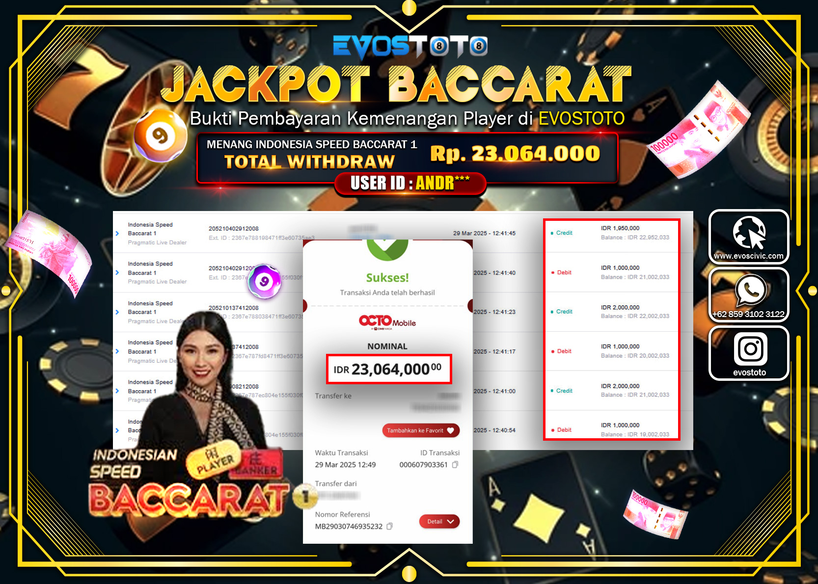 PEMBAYARAN JACKPOT CASINO INDONESIA SPEED BACCARAT 1 Rp.23.064.000 DI BAYAR LANGSUNG !