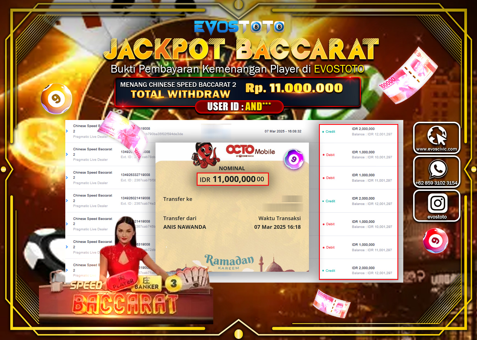 PEMBAYARAN JACKPOT LIVE CASINO CHINESE SPEED BACCARAT 2 Rp.11.000.000 DI BAYAR LANGSUNG !