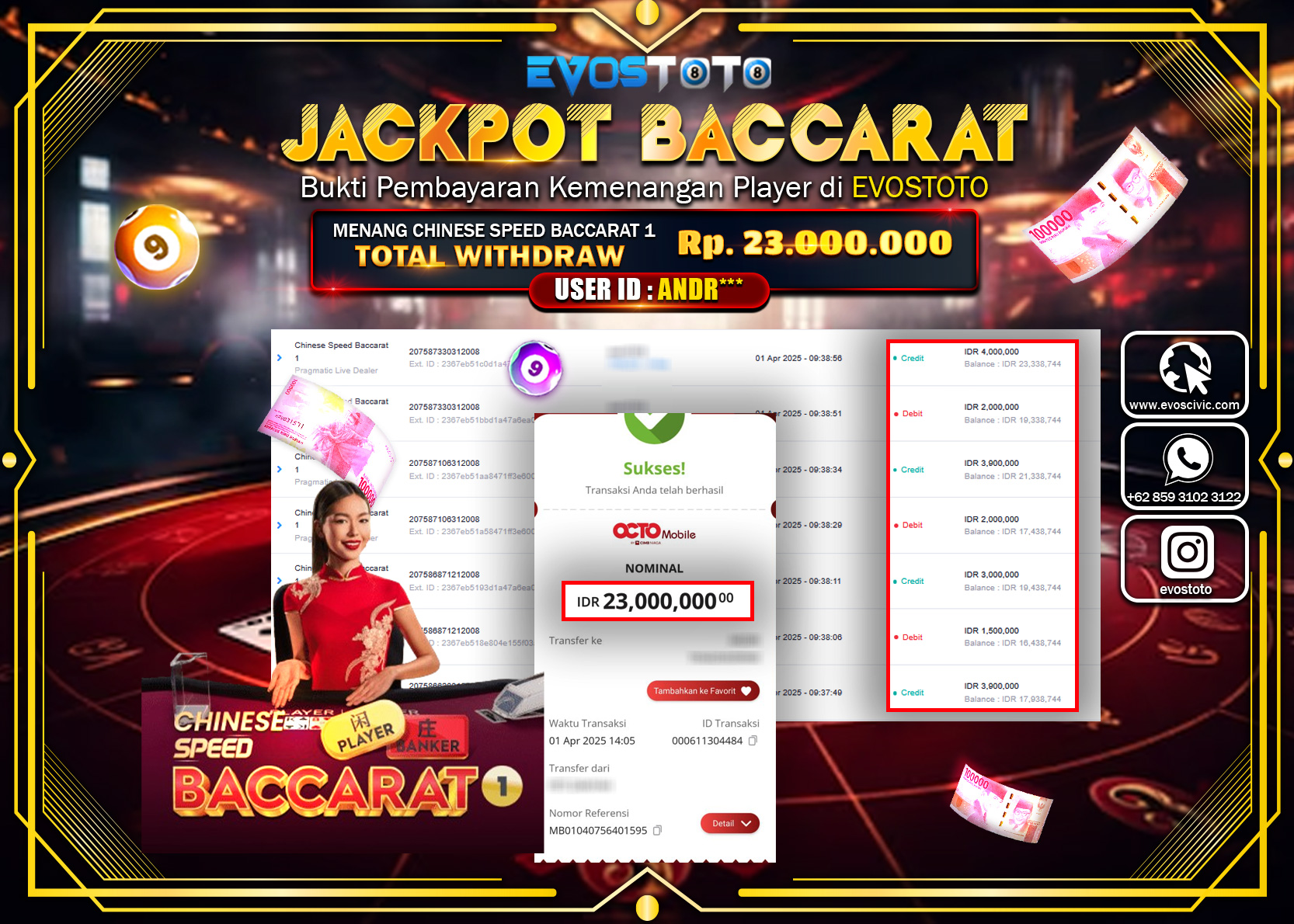 PEMBAYARAN JACKPOT CASINO CHINESE SPEED BACCARAT 1 Rp.23.000.000 DI BAYAR LANGSUNG !