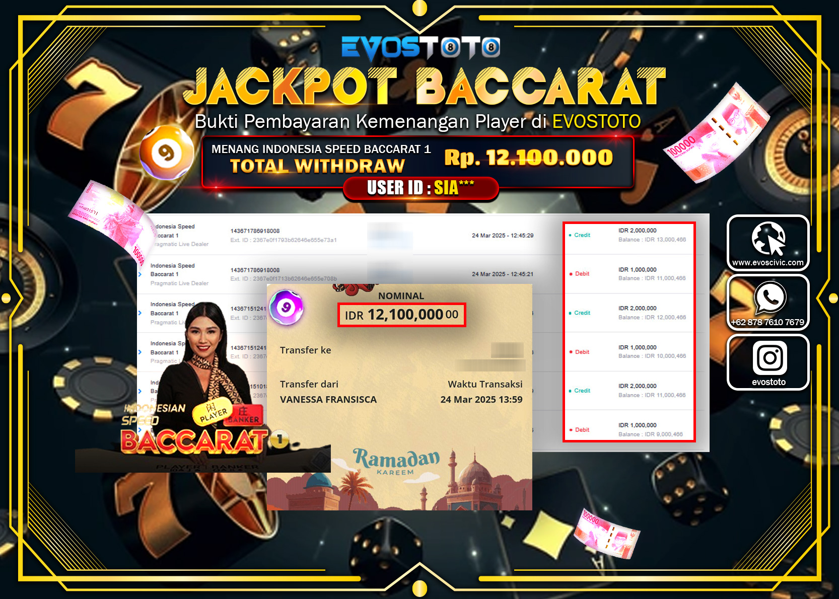 PEMBAYARAN JACKPOT CASINO INDONESIA SPEED BACCARAT 1 Rp.12.100.000 DI BAYAR LANGSUNG !