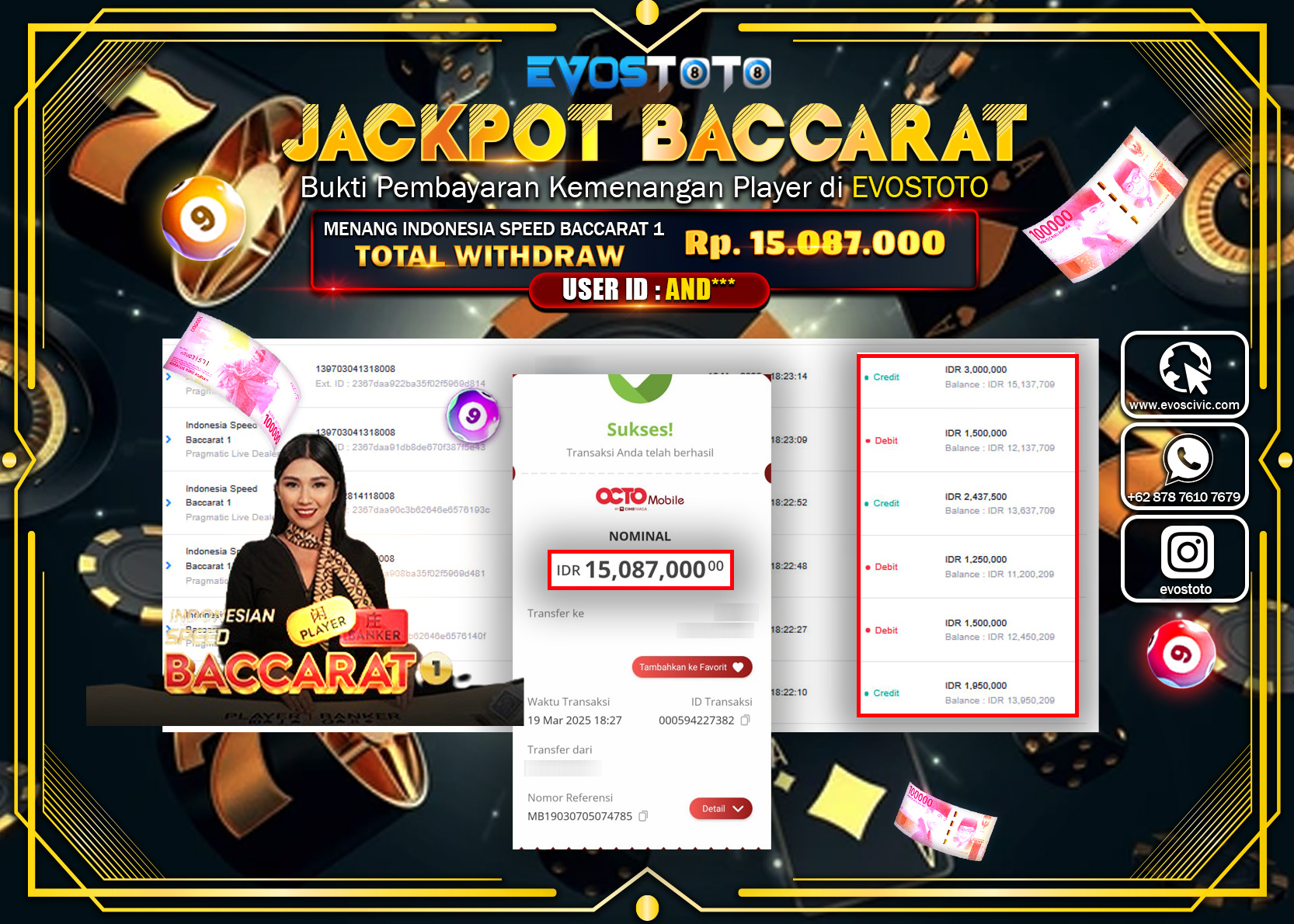 PEMBAYARAN JACKPOT CASINO INDONESIA SPEED BACCARAT 1 Rp.15.087.000 DI BAYAR LANGSUNG !
