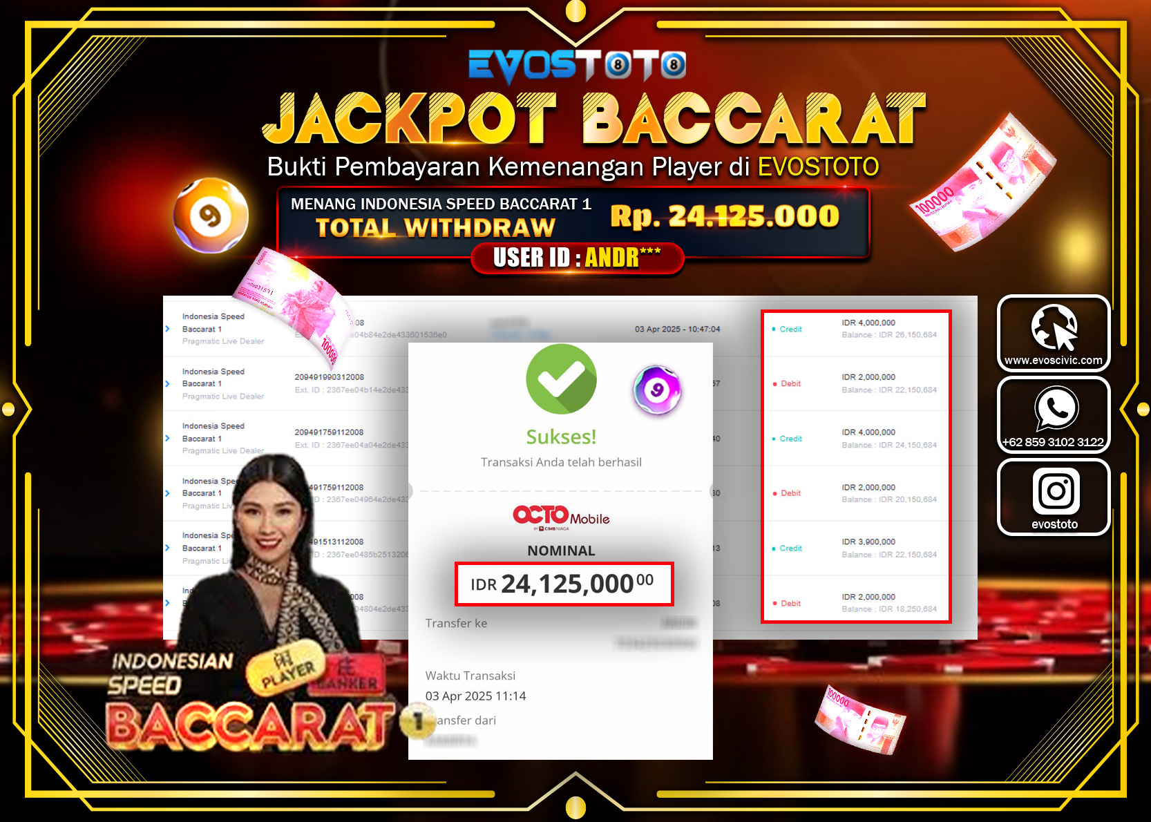 PEMBAYARAN JACKPOT CASINO INDONESIA SPEED BACCARAT 1 Rp.24.125.000 DI BAYAR LANGSUNG !