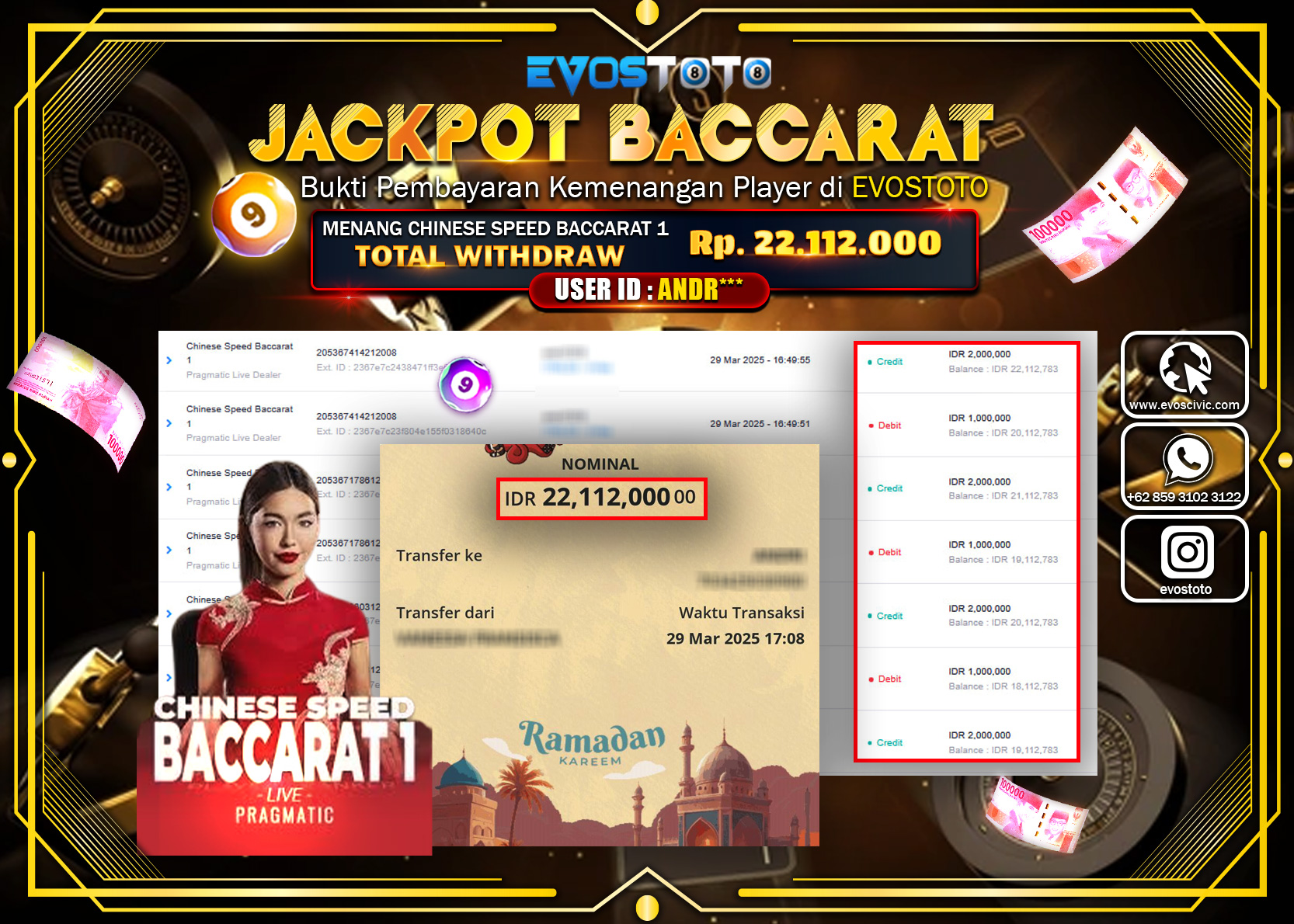 PEMBAYARAN JACKPOT CASINO CHINESE SPEED BACCARAT 1 Rp.22.112.000 DI BAYAR LANGSUNG !
