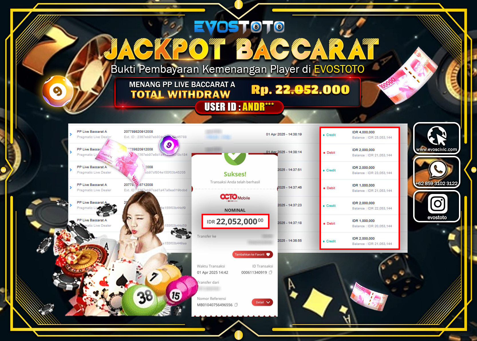 PEMBAYARAN JACKPOT CASINO PP LIVE BACCARAT A Rp.22.052.000 DI BAYAR LANGSUNG !