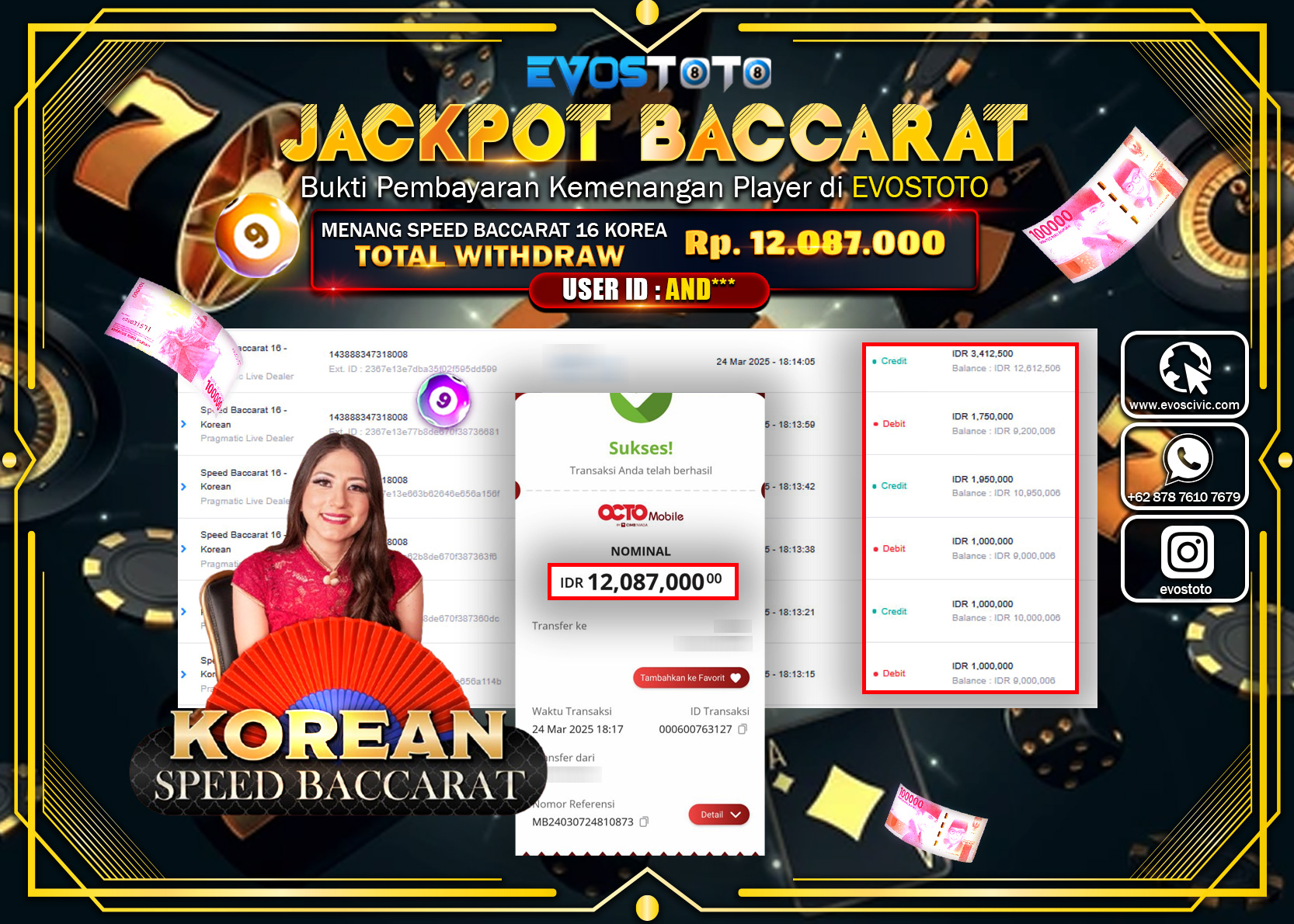 PEMBAYARAN JACKPOT CASINO SPEED BACCARAT 16 KOREA Rp.12.087.000 DI BAYAR LANGSUNG !
